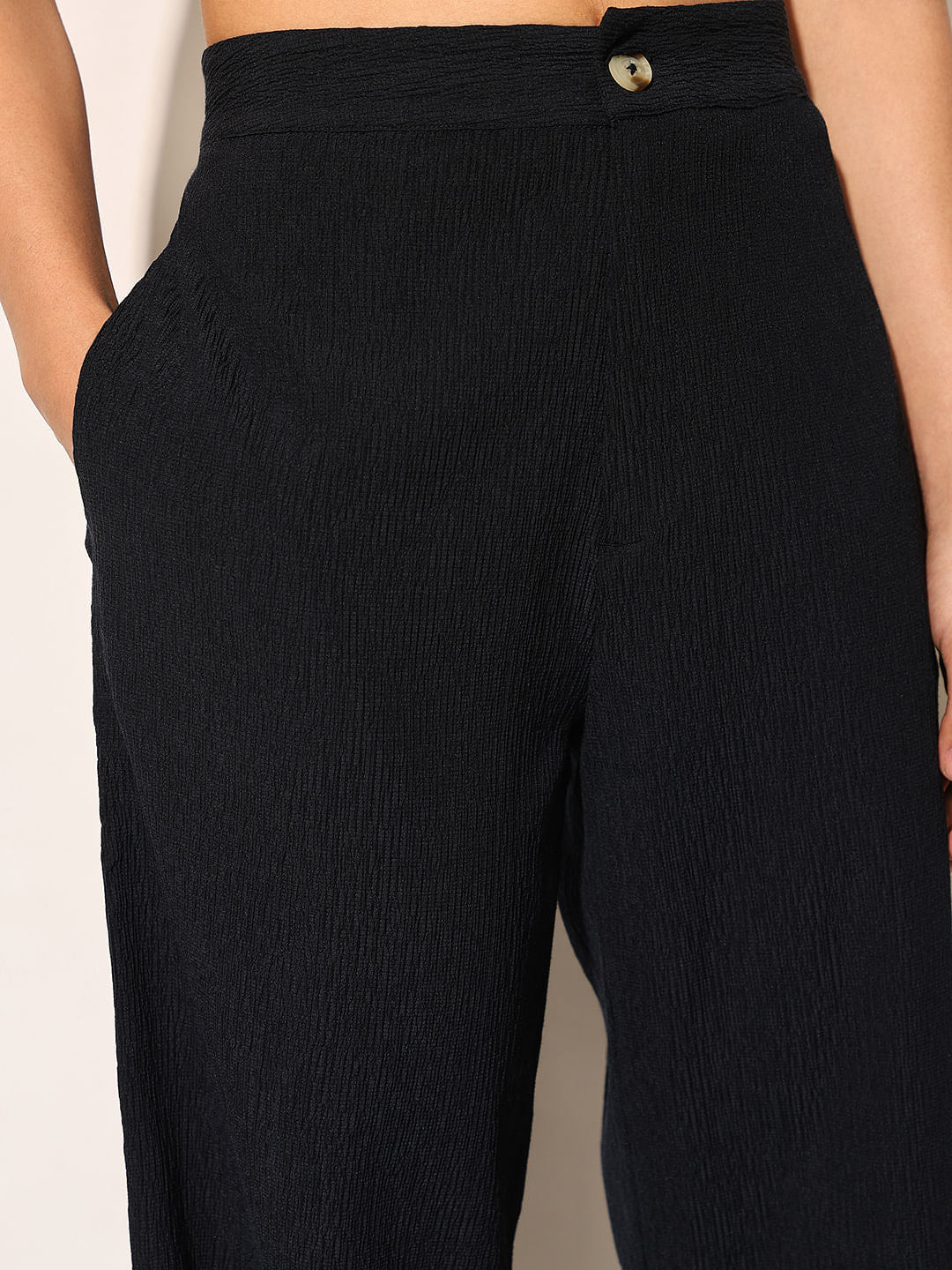 Dark Navy Crinkle Jersey Pants