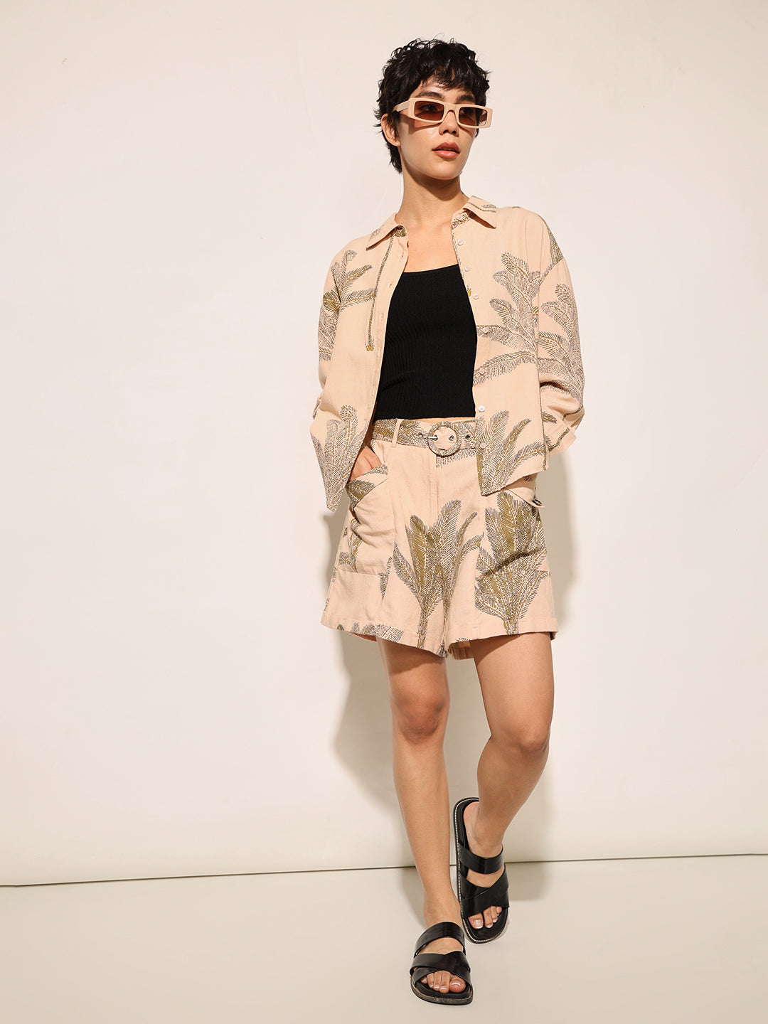 Peach Printed Co-ord Set Shorts