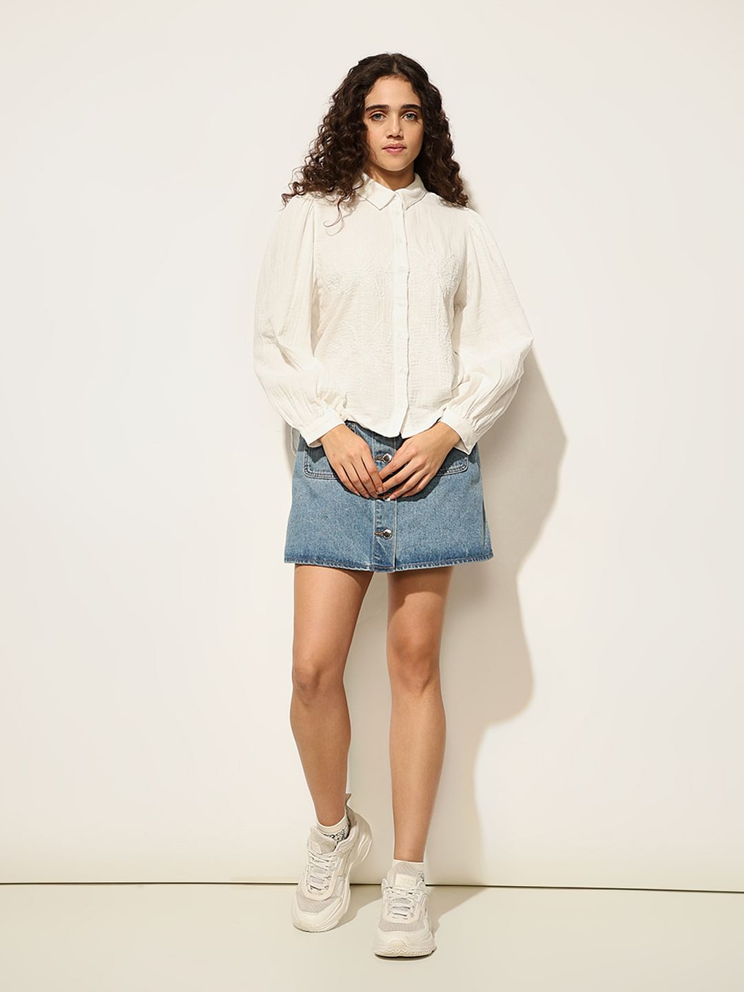 White Embroidered Cotton Shirt