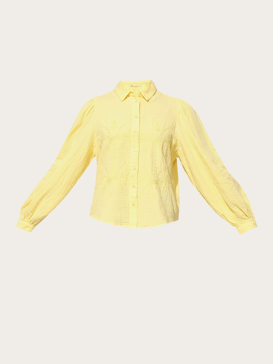 Yellow Embroidered Cotton Shirt