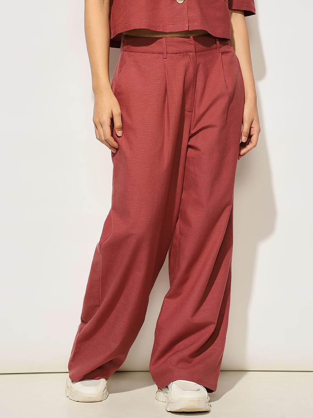 Maroon Linen Blend Pants