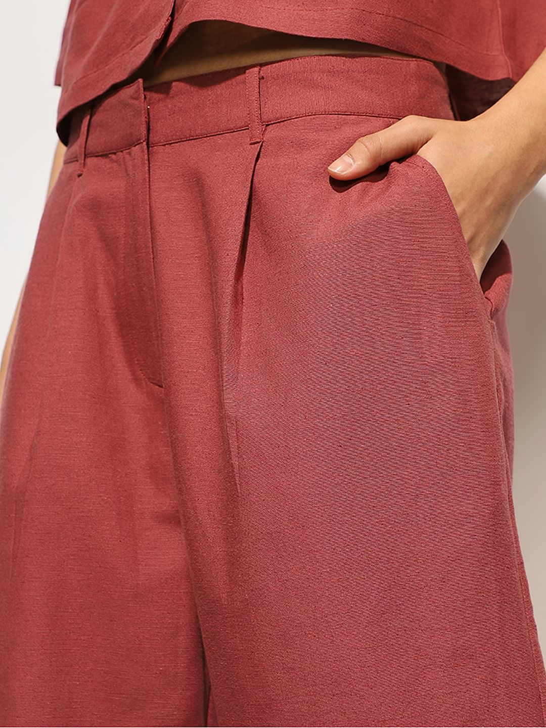 Maroon Linen Blend Pants