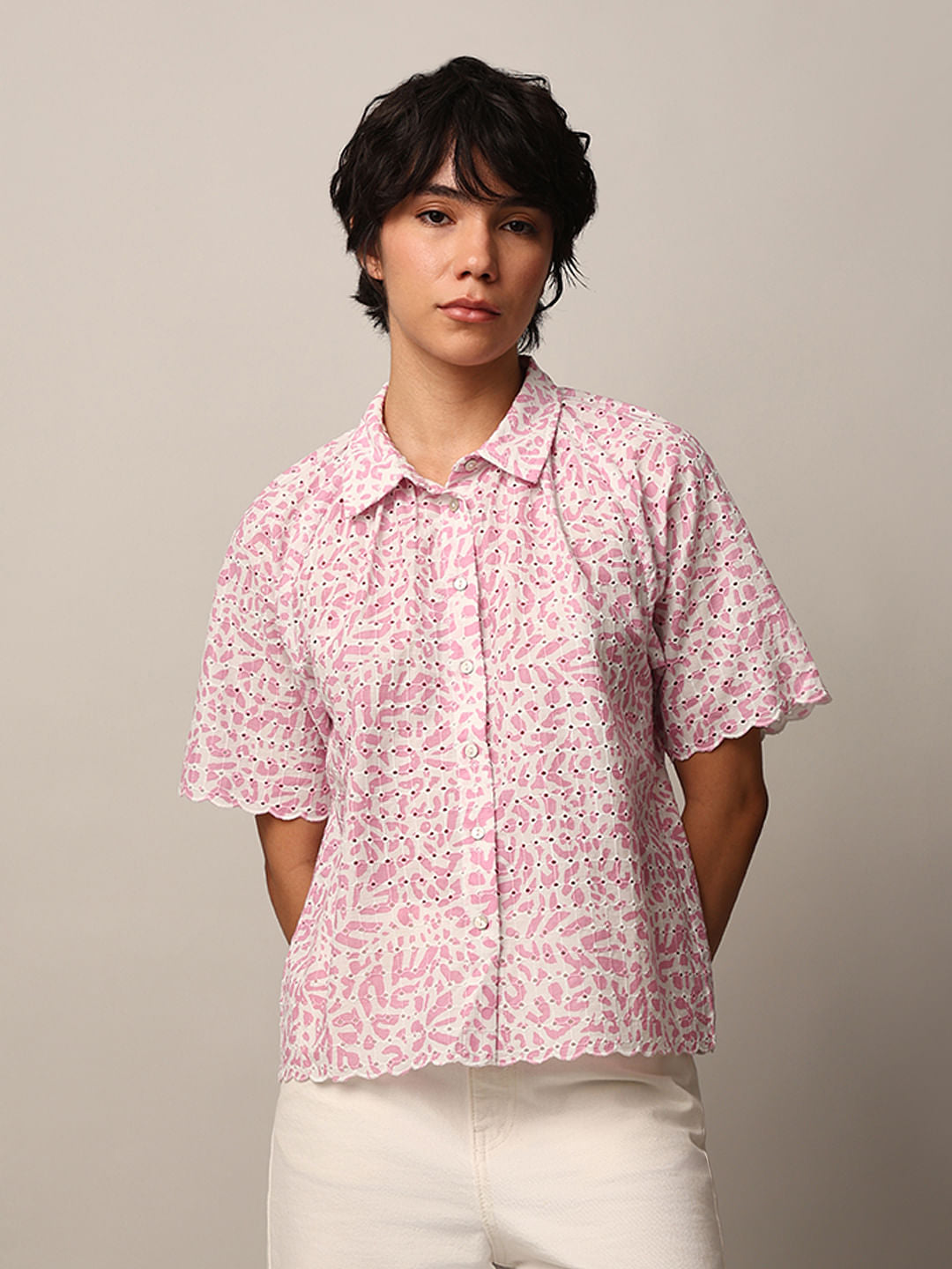 Pink Schiffli Cotton Shirt