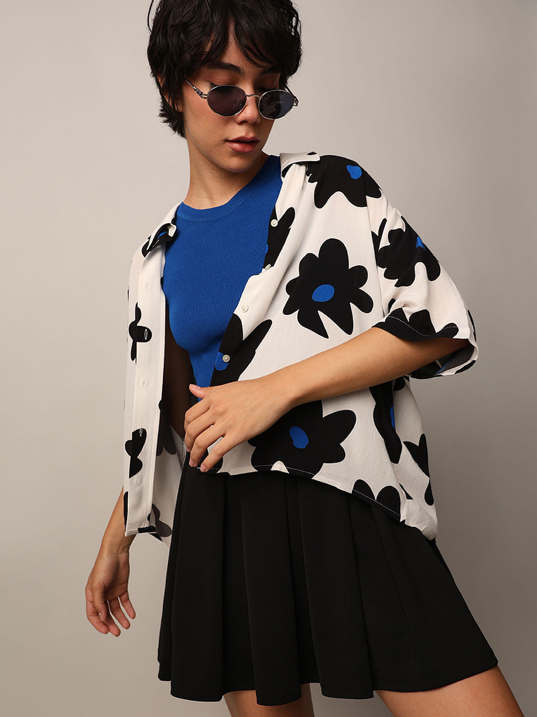 White Floral Printed Shirt - 34