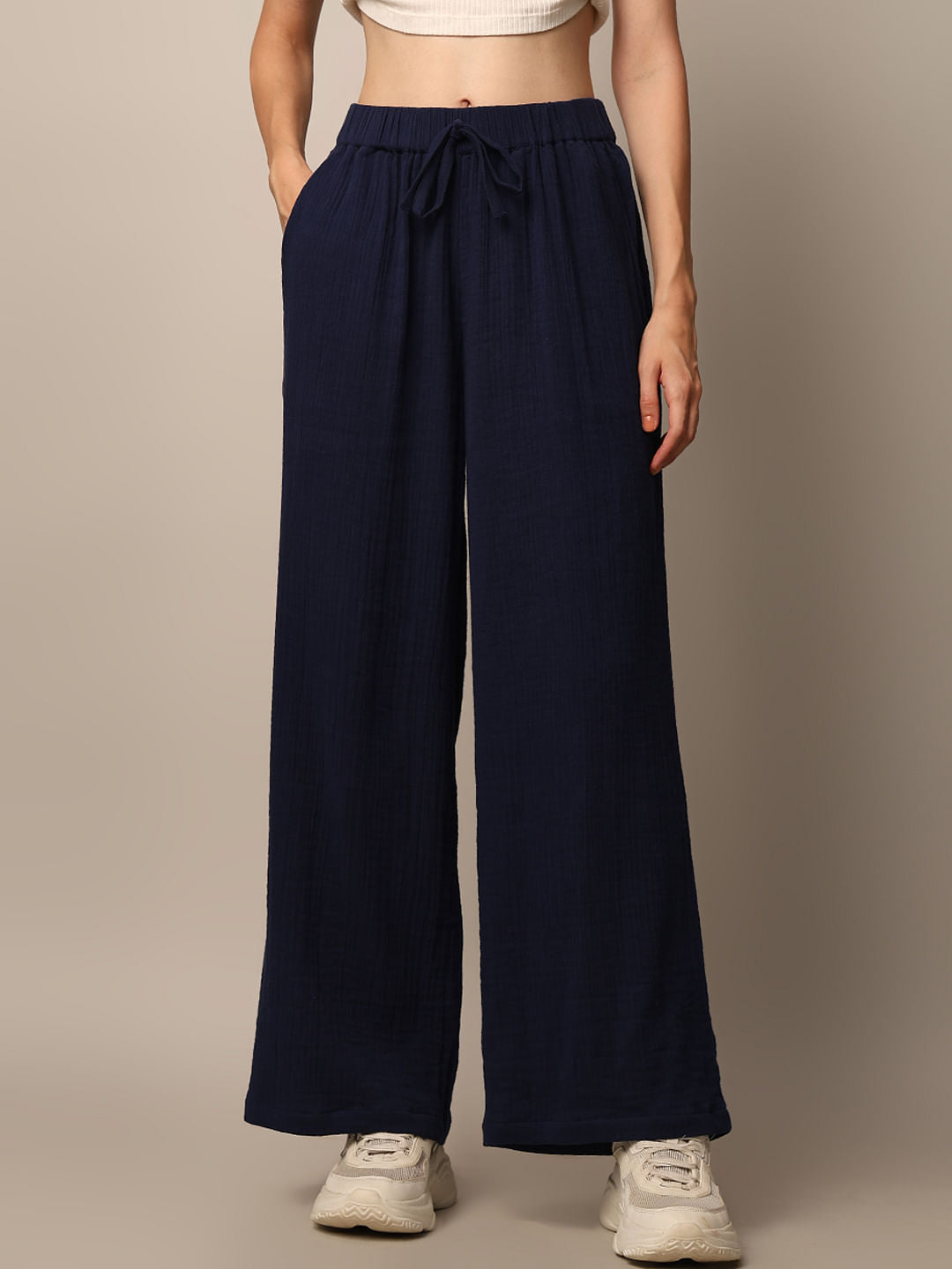 Dark Blue Regular Textured Pant