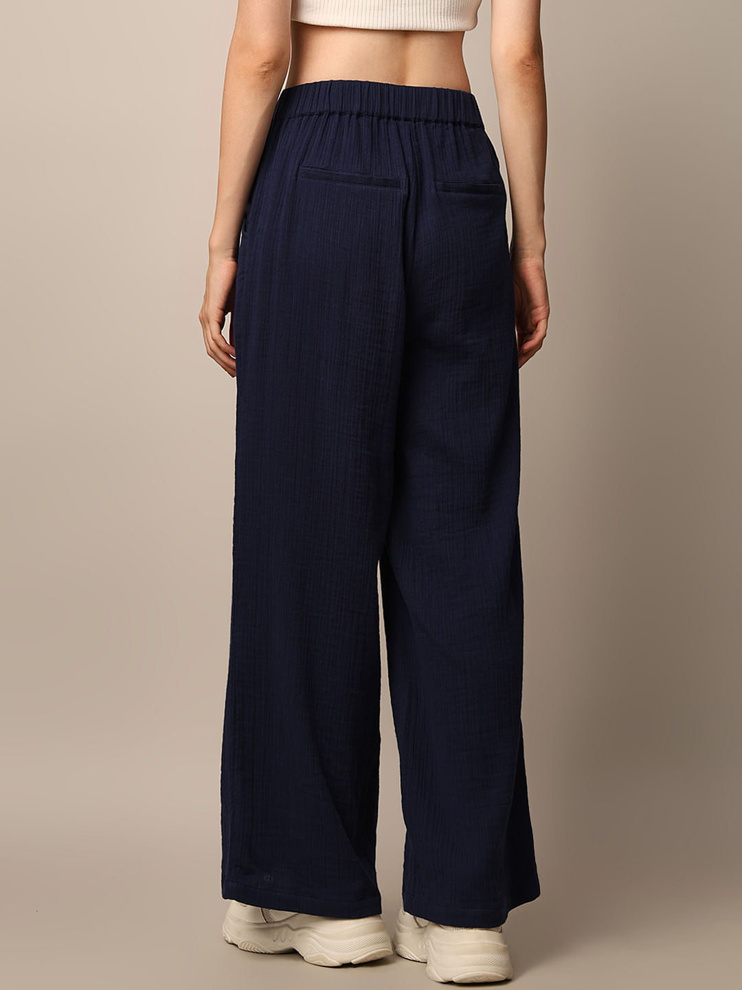 Dark Blue Regular Textured Pant