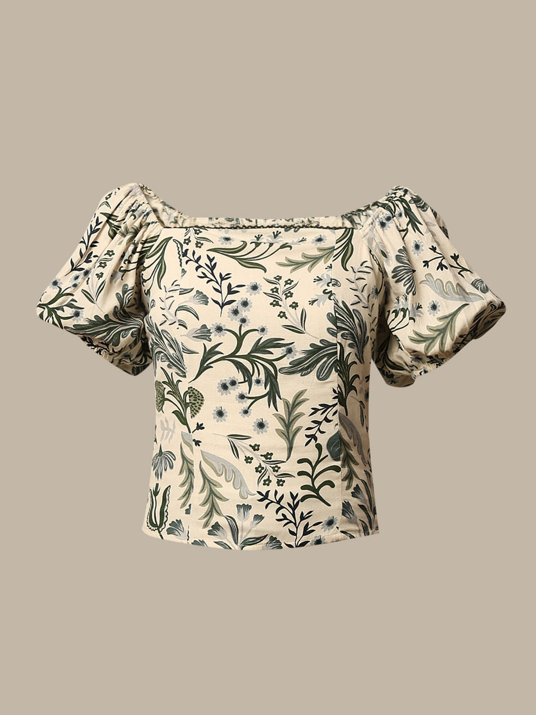 White Printed Puff Sleeves Top