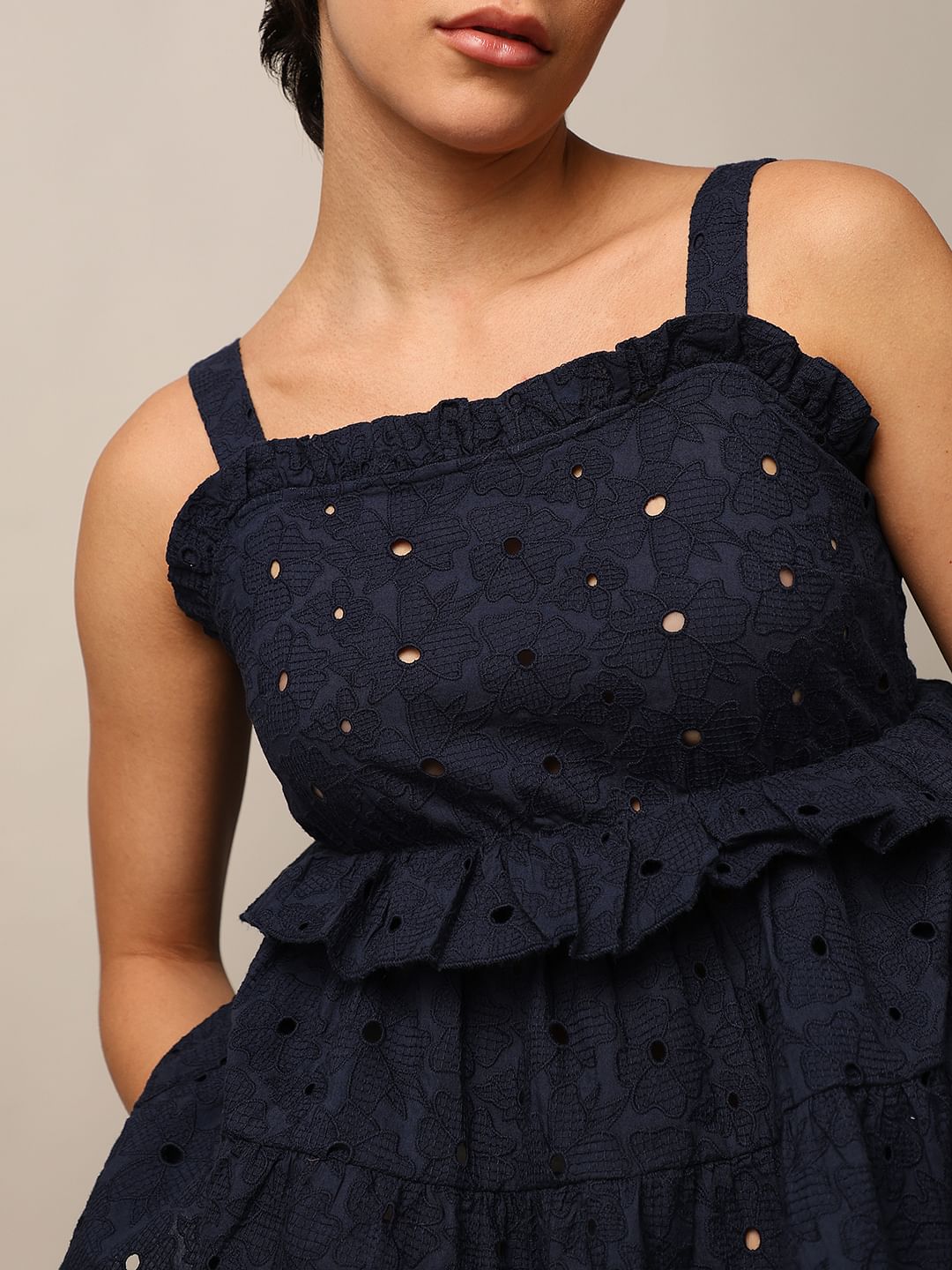 Dark Blue Strap Embroidered Top