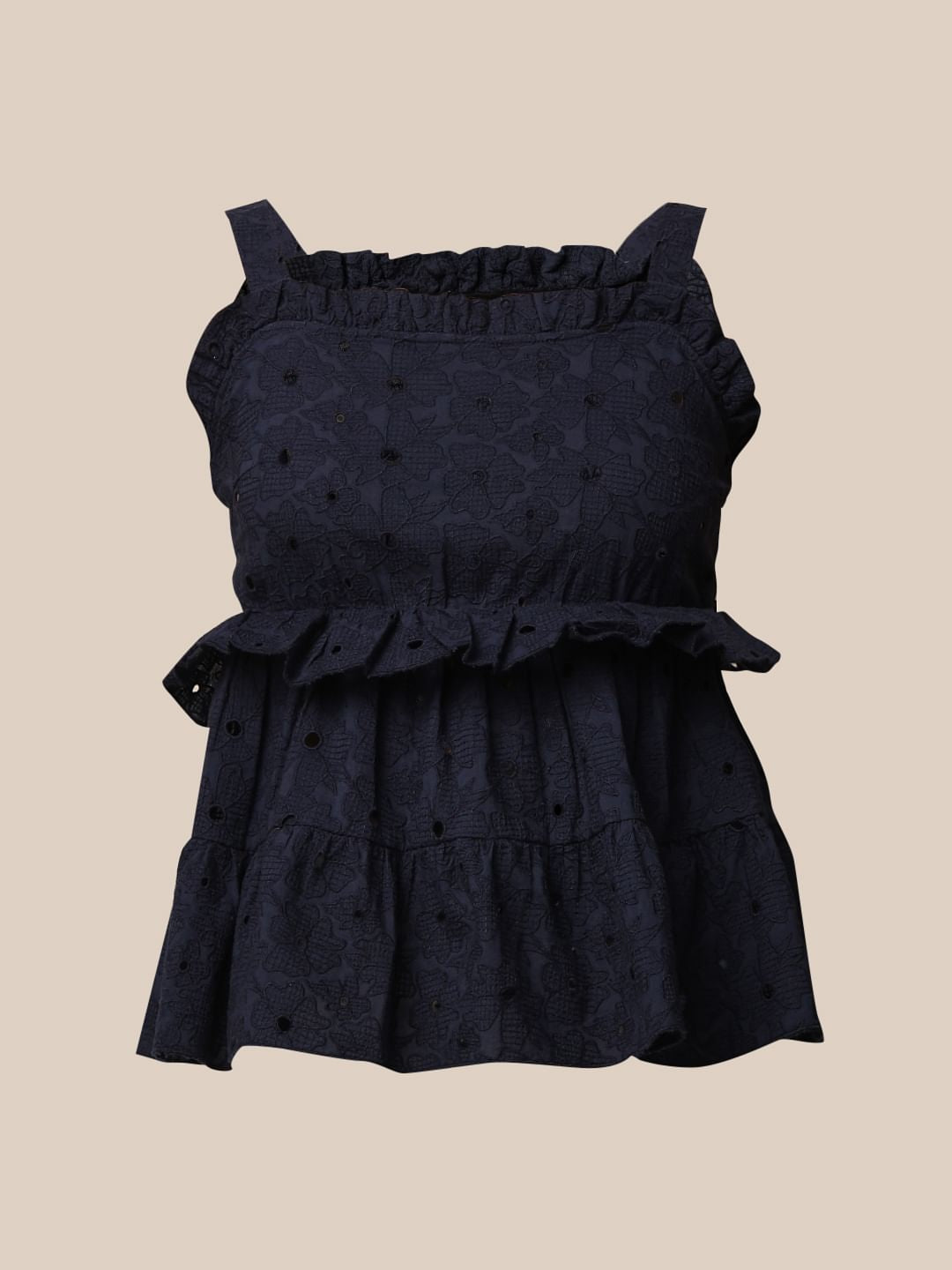 Dark Blue Strap Embroidered Top
