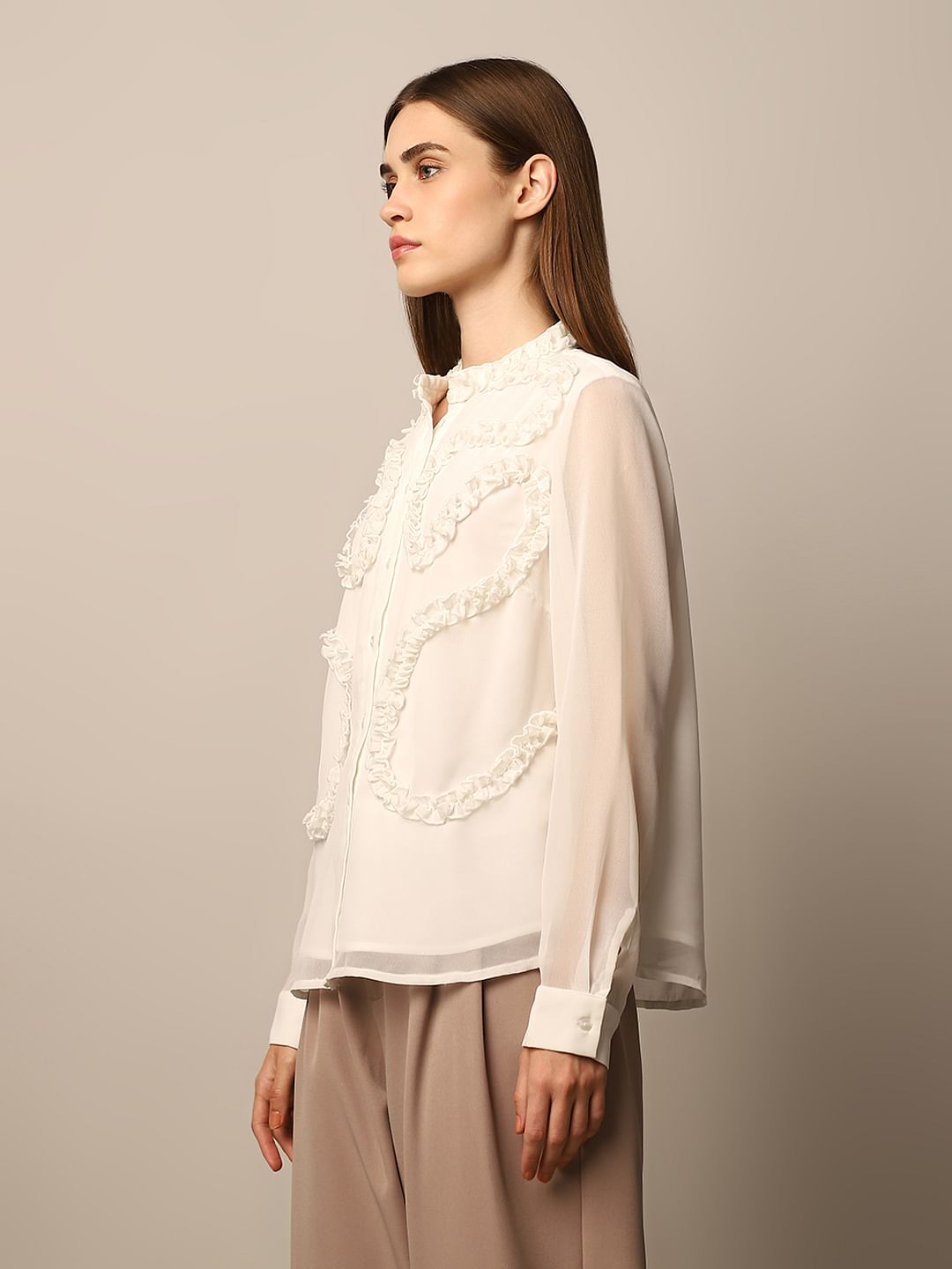 White Regular Fit Frill Shirt