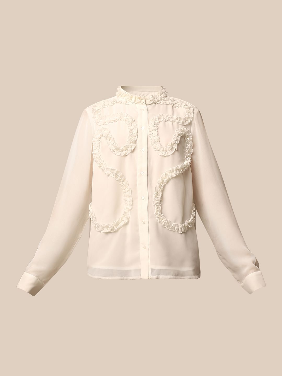 White Regular Fit Frill Shirt