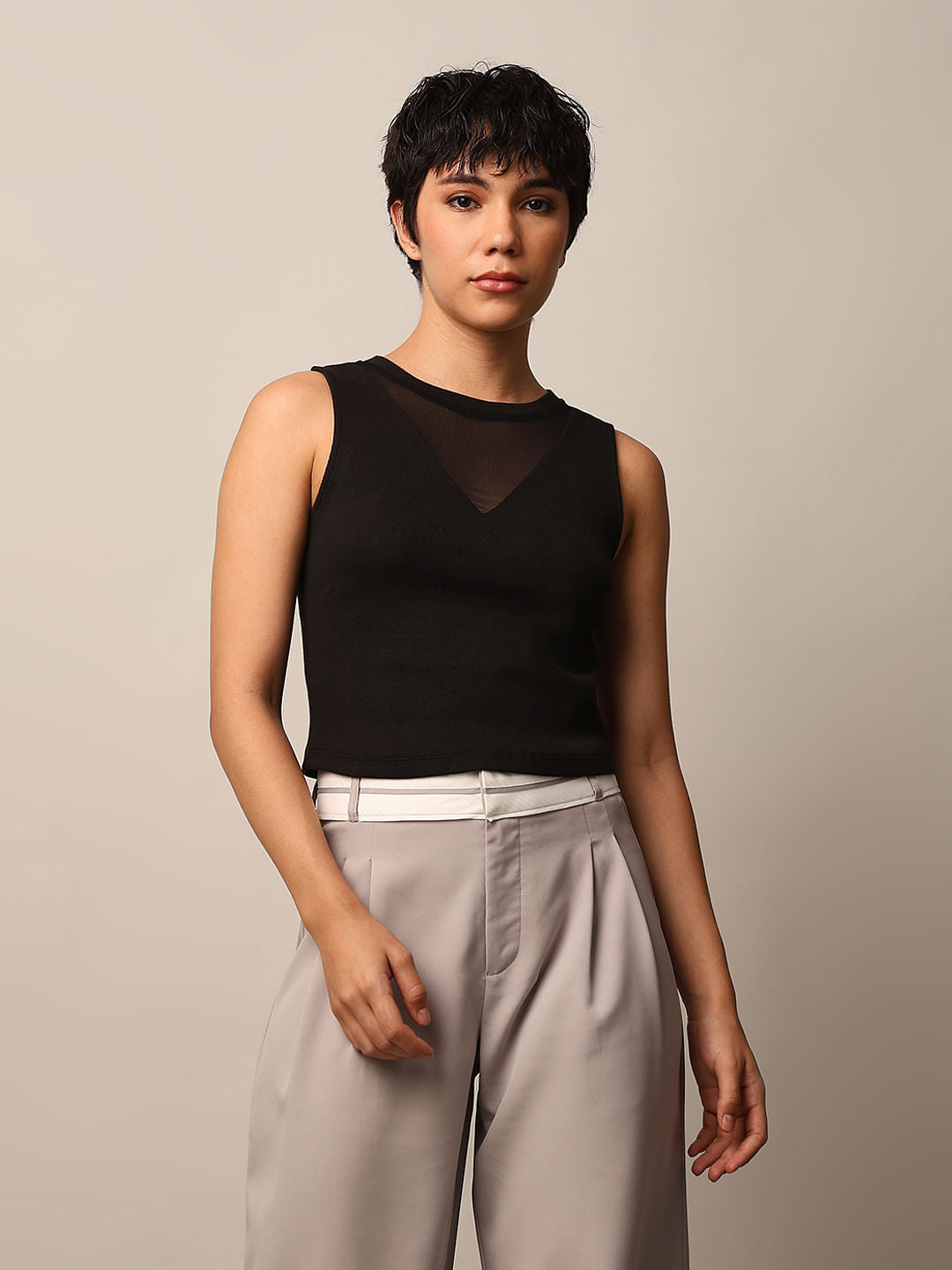 Black Ribbed Vest Top