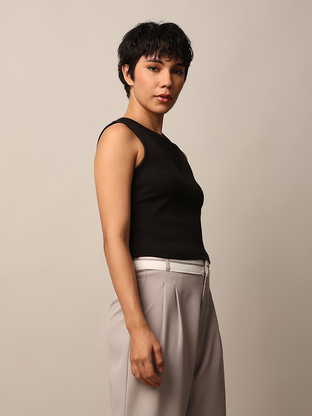 Black Ribbed Vest Top