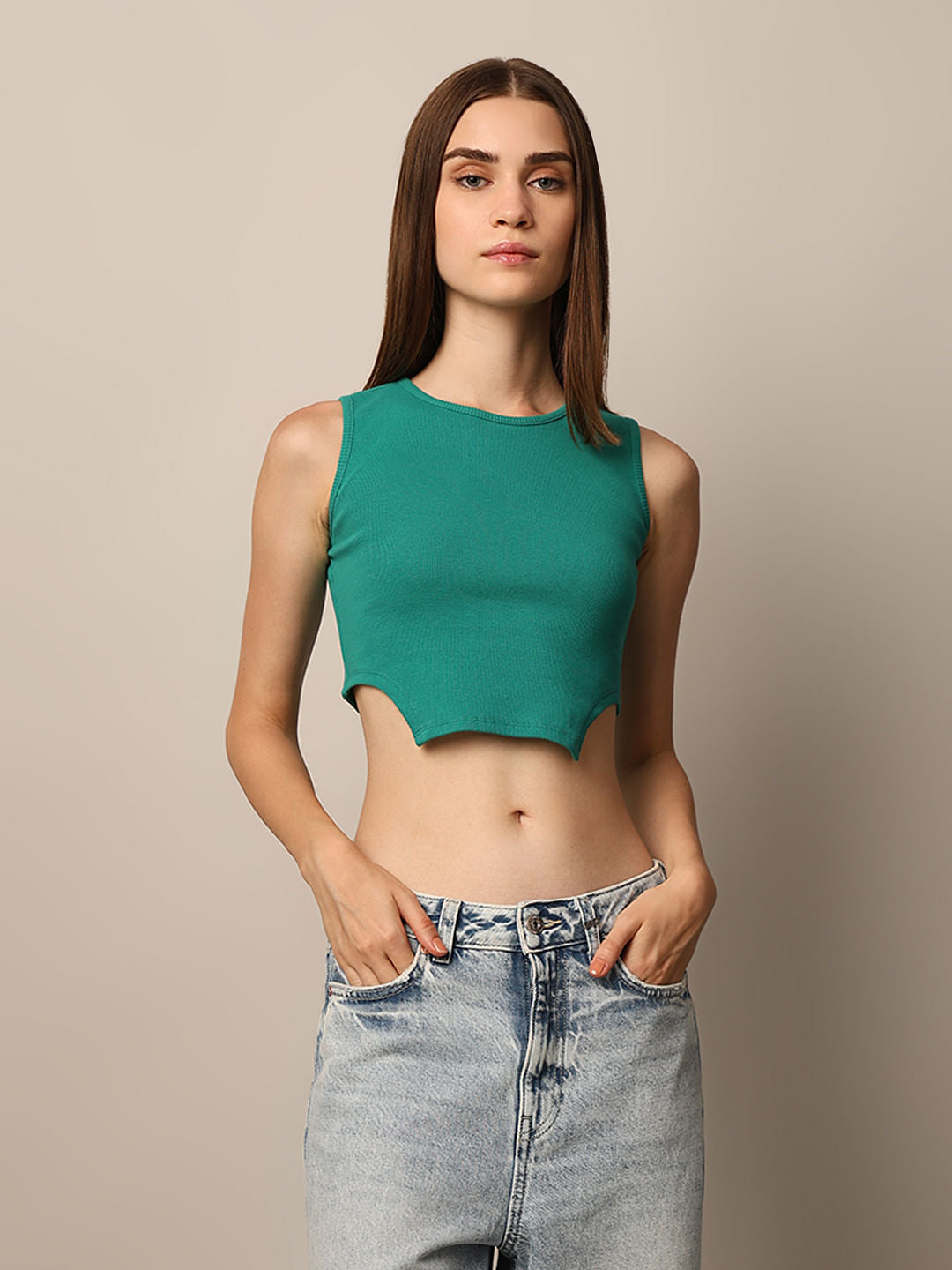 Green Cropped Sleeveless Top