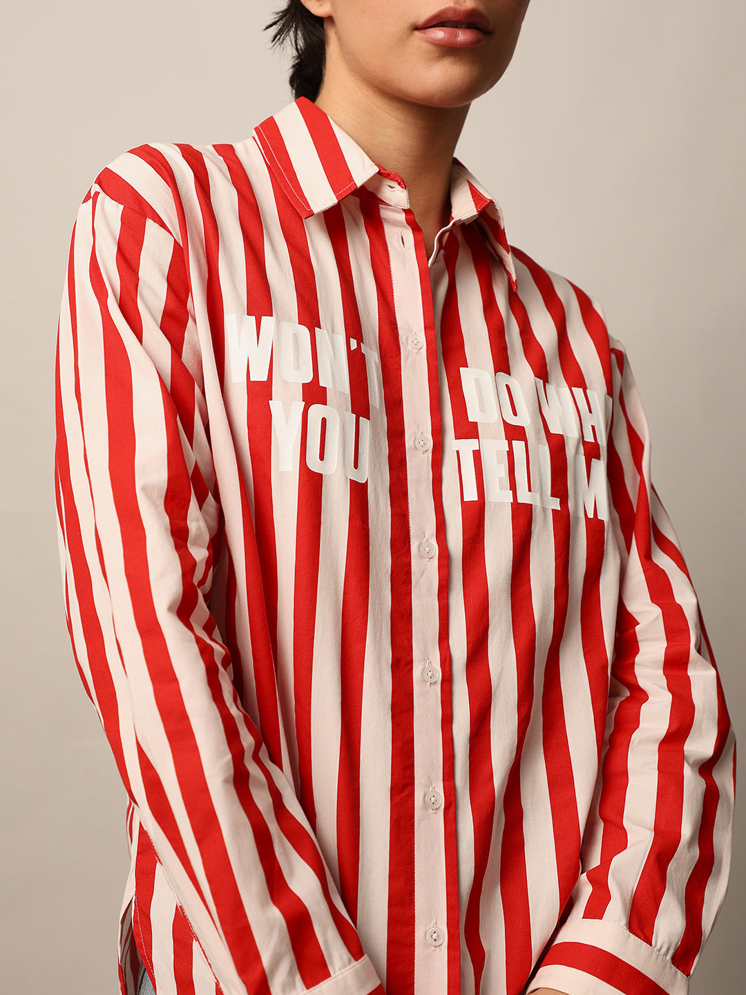 Slogan Print Striped Shirt