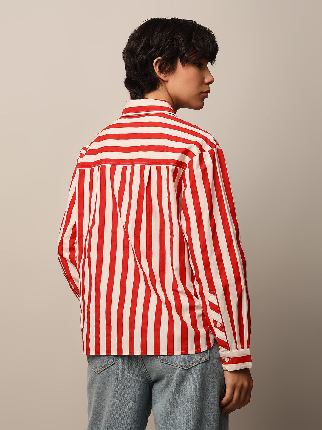 Slogan Print Striped Shirt