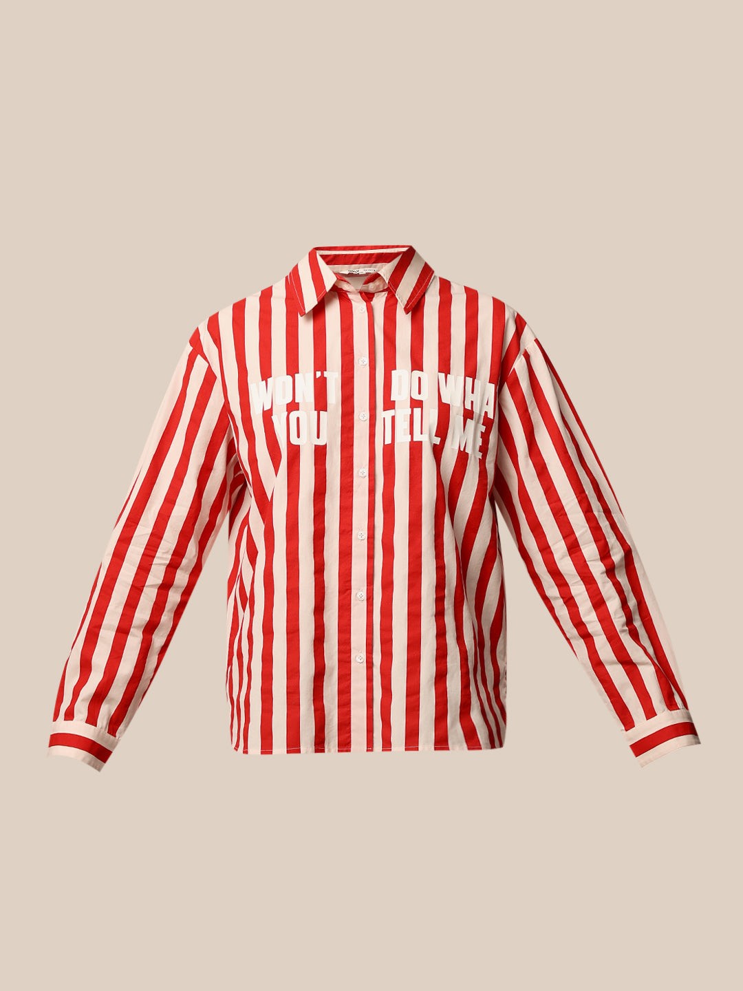 Slogan Print Striped Shirt