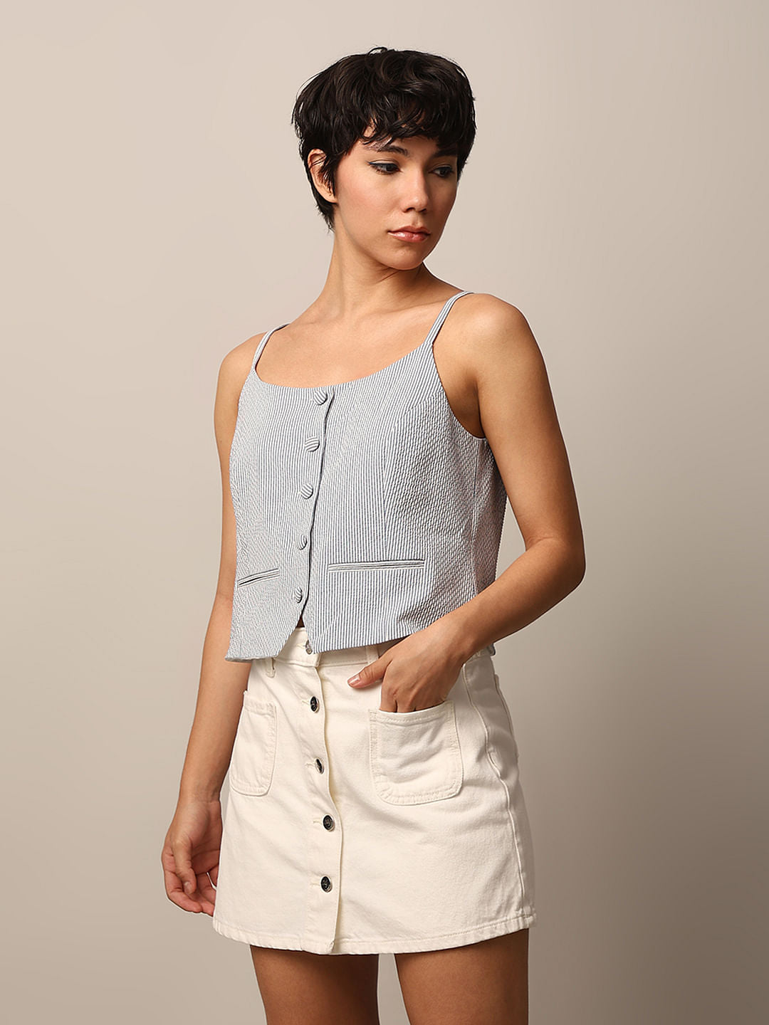 White Strappy Waistcoat Top