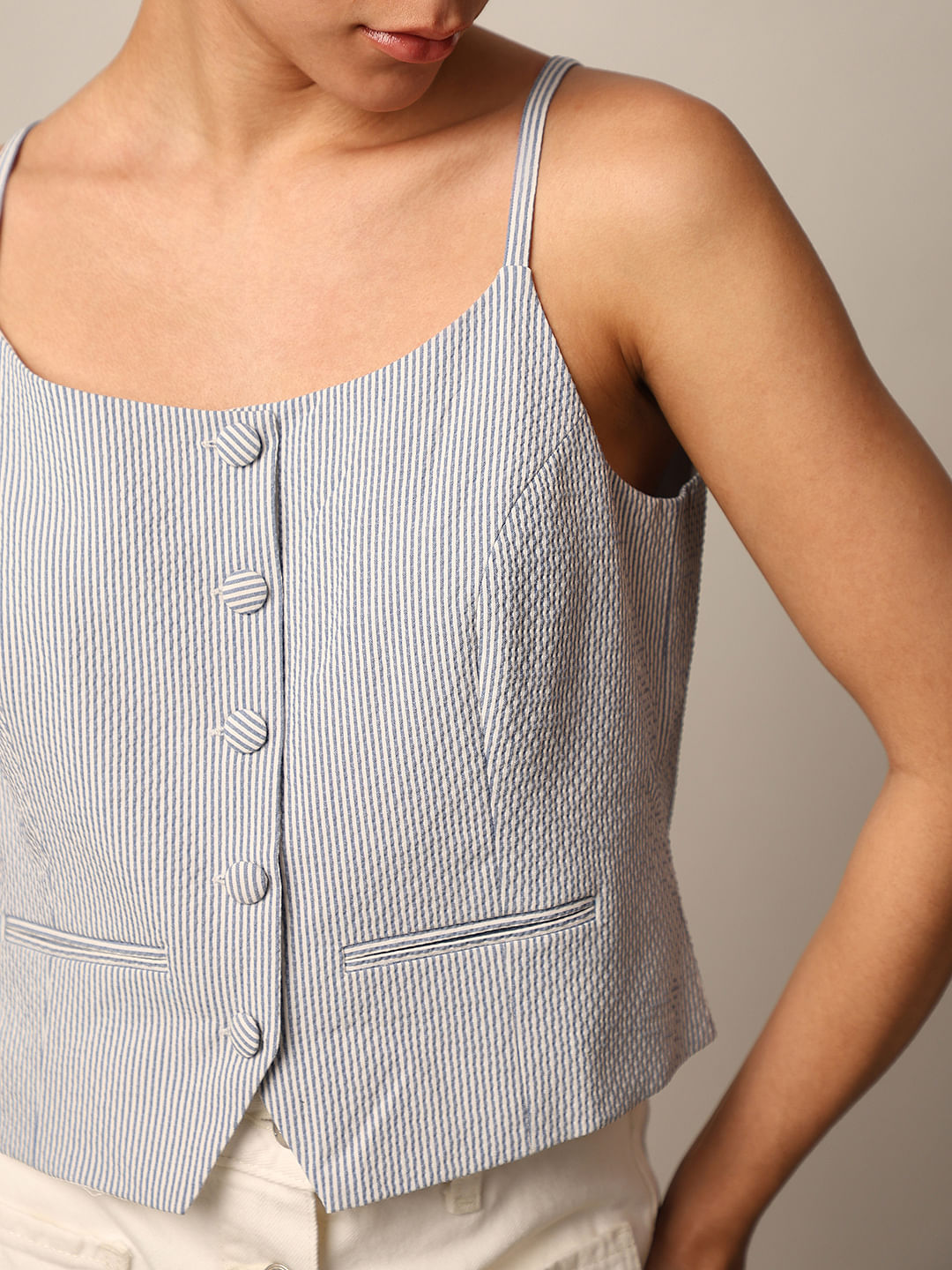 White Strappy Waistcoat Top