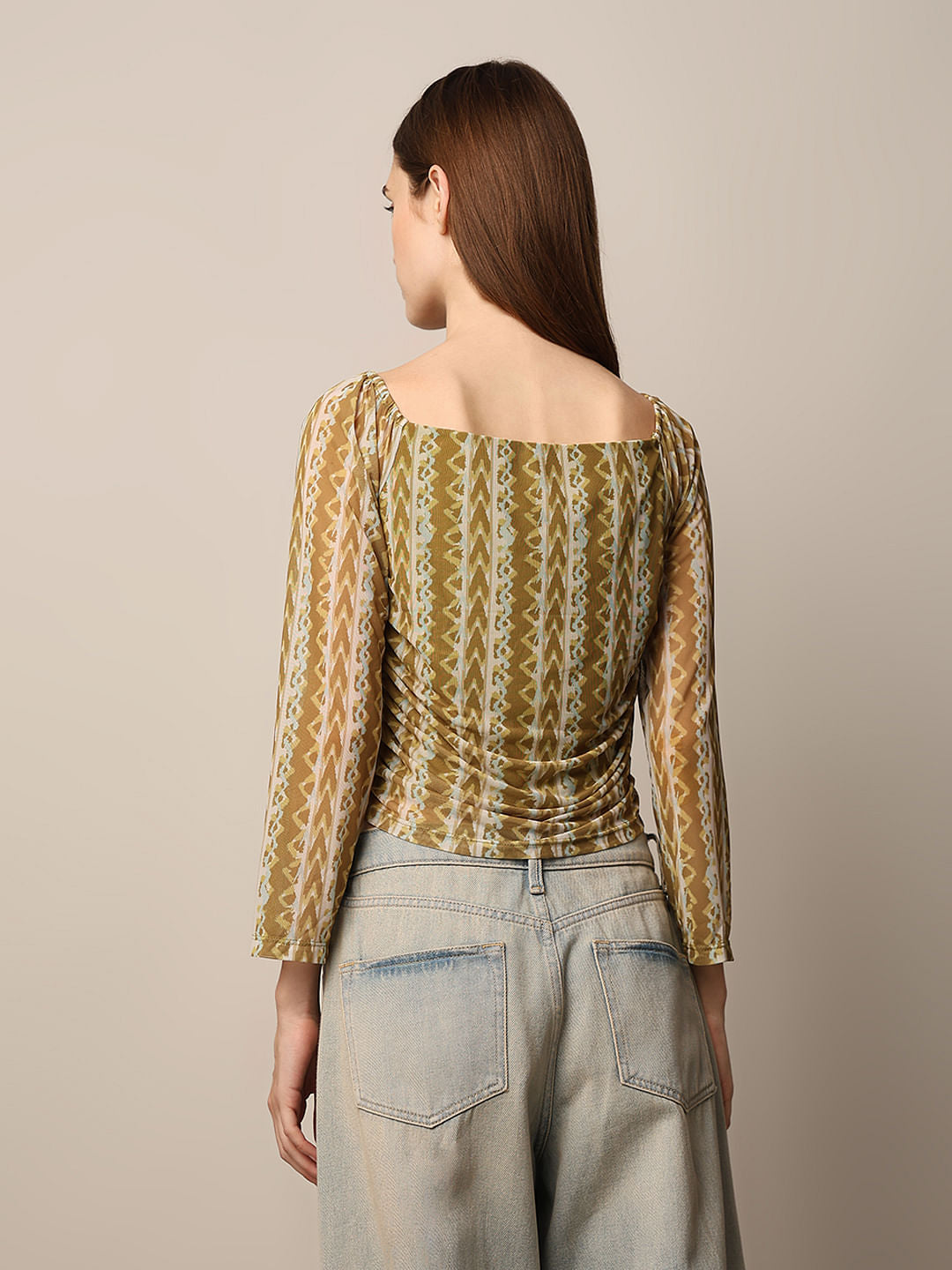 Green Printed Mesh Top