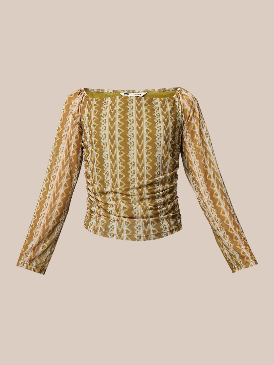 Green Printed Mesh Top