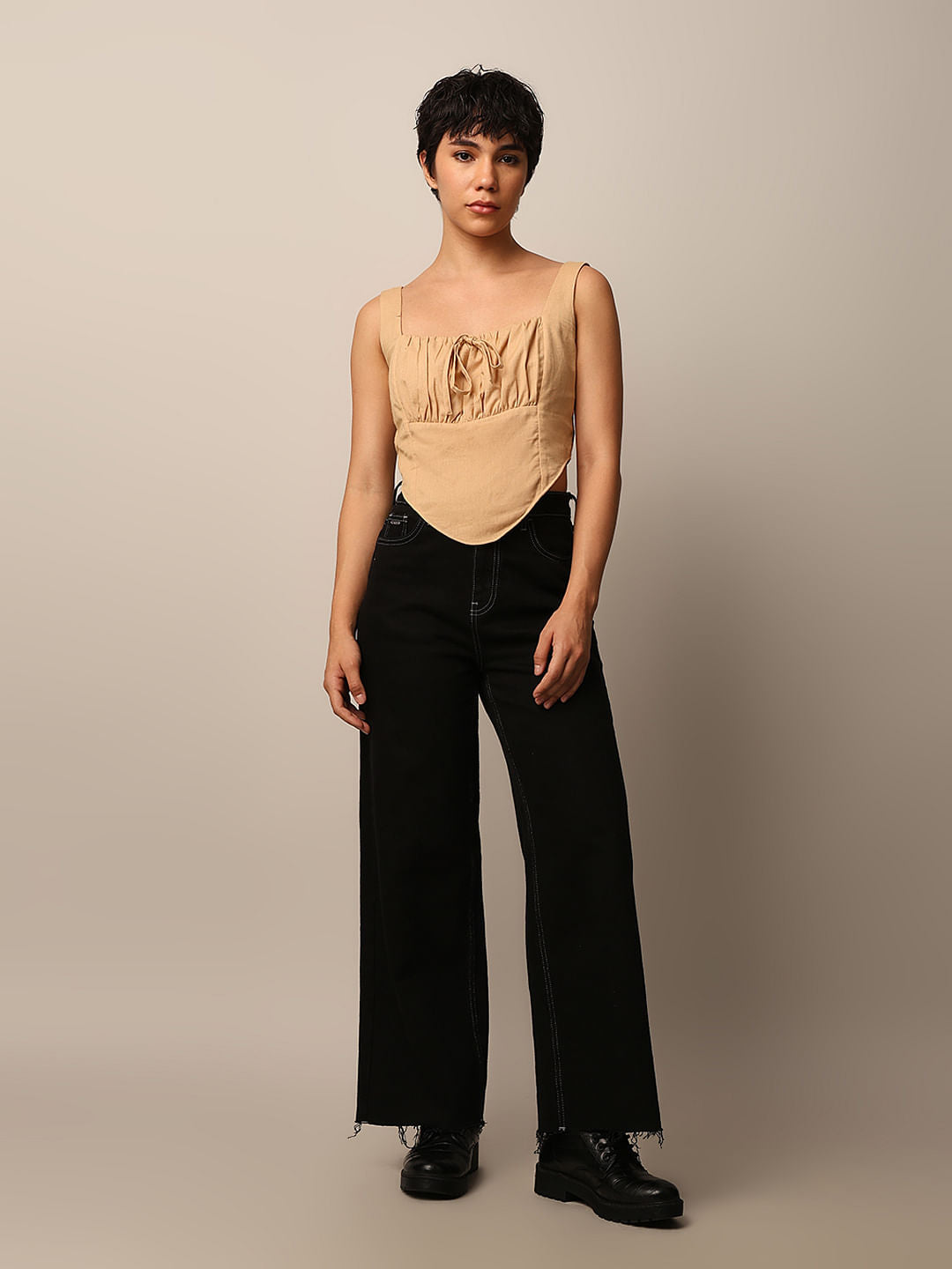 Beige Fitted Short Corset Top