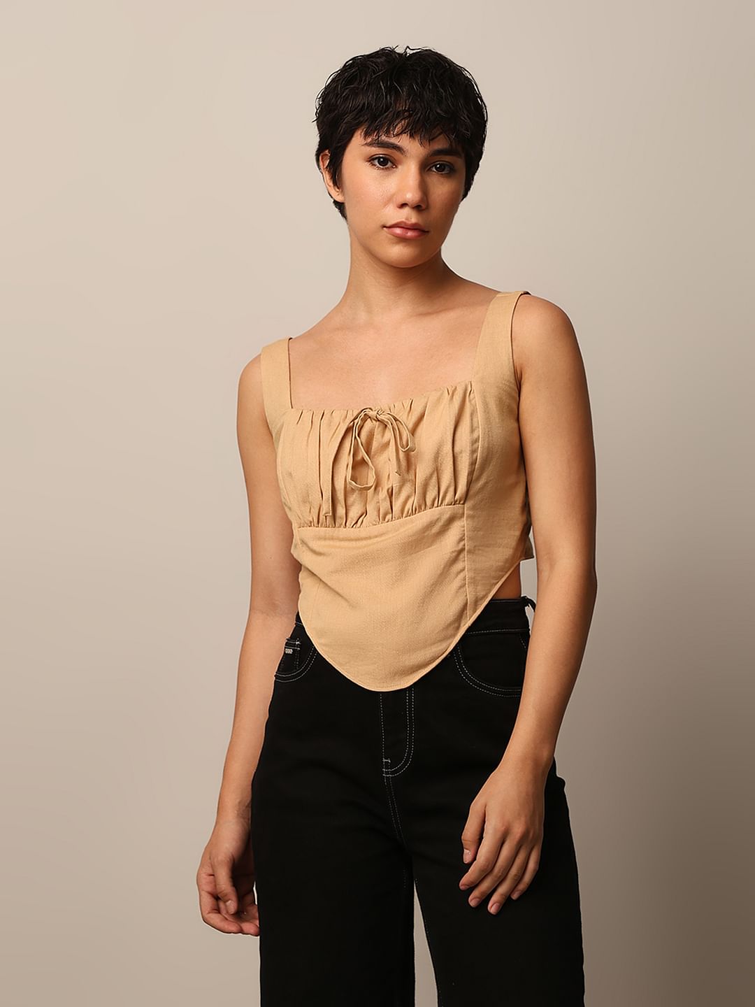 Beige Fitted Short Corset Top