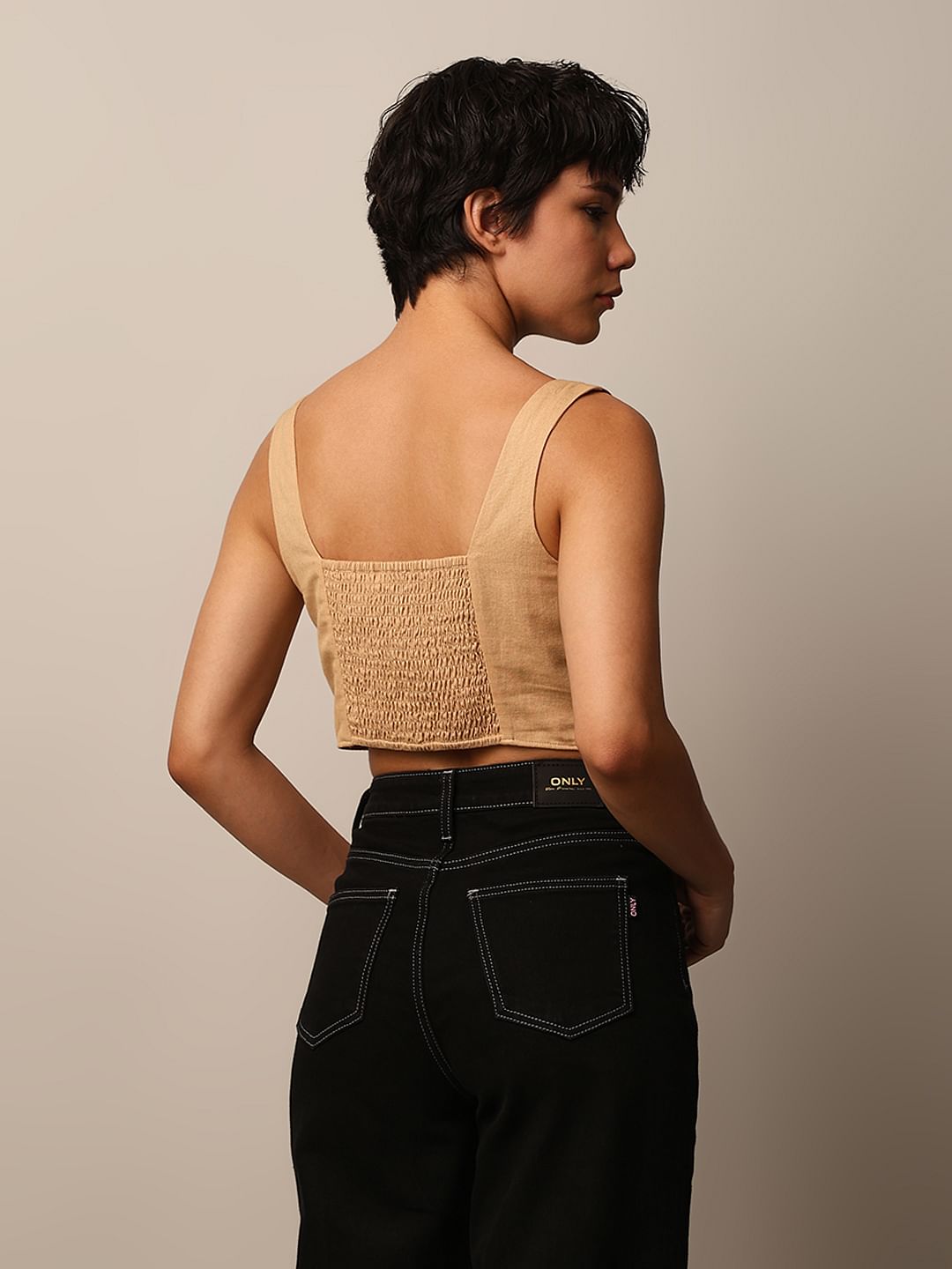 Beige Fitted Short Corset Top