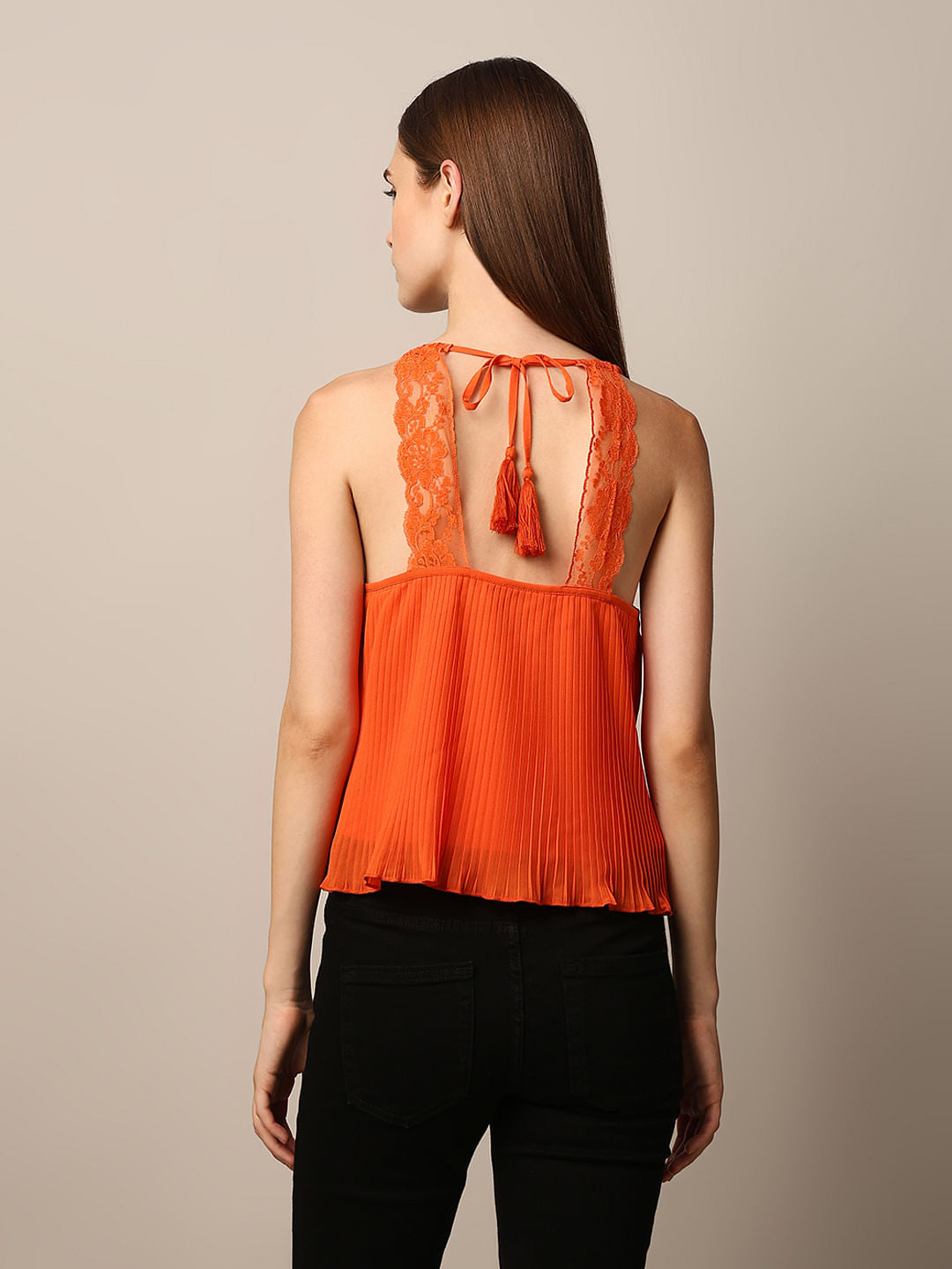 Orange Pleated Strappy Top