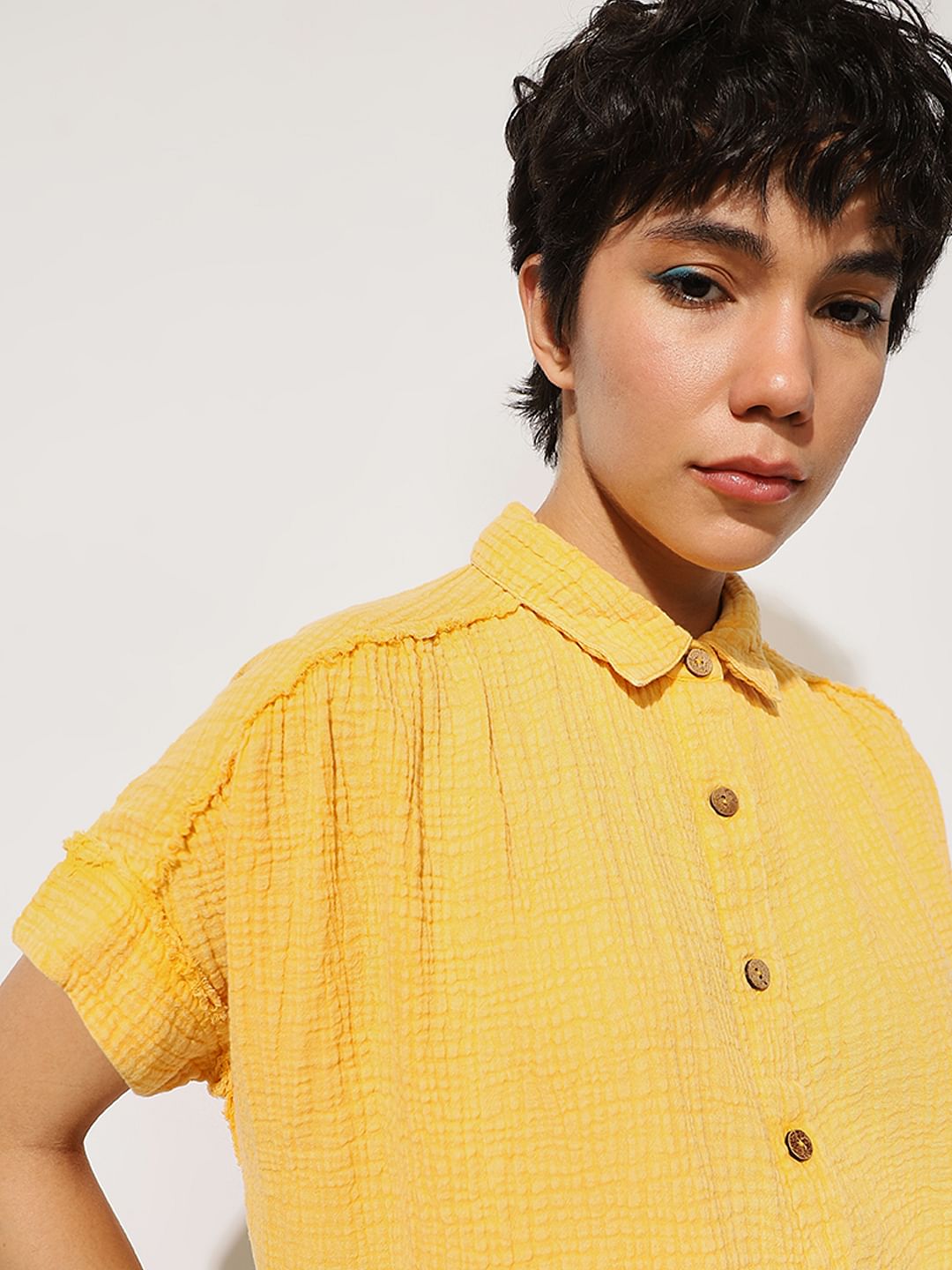 Yellow Seersucker Oversized Shirt