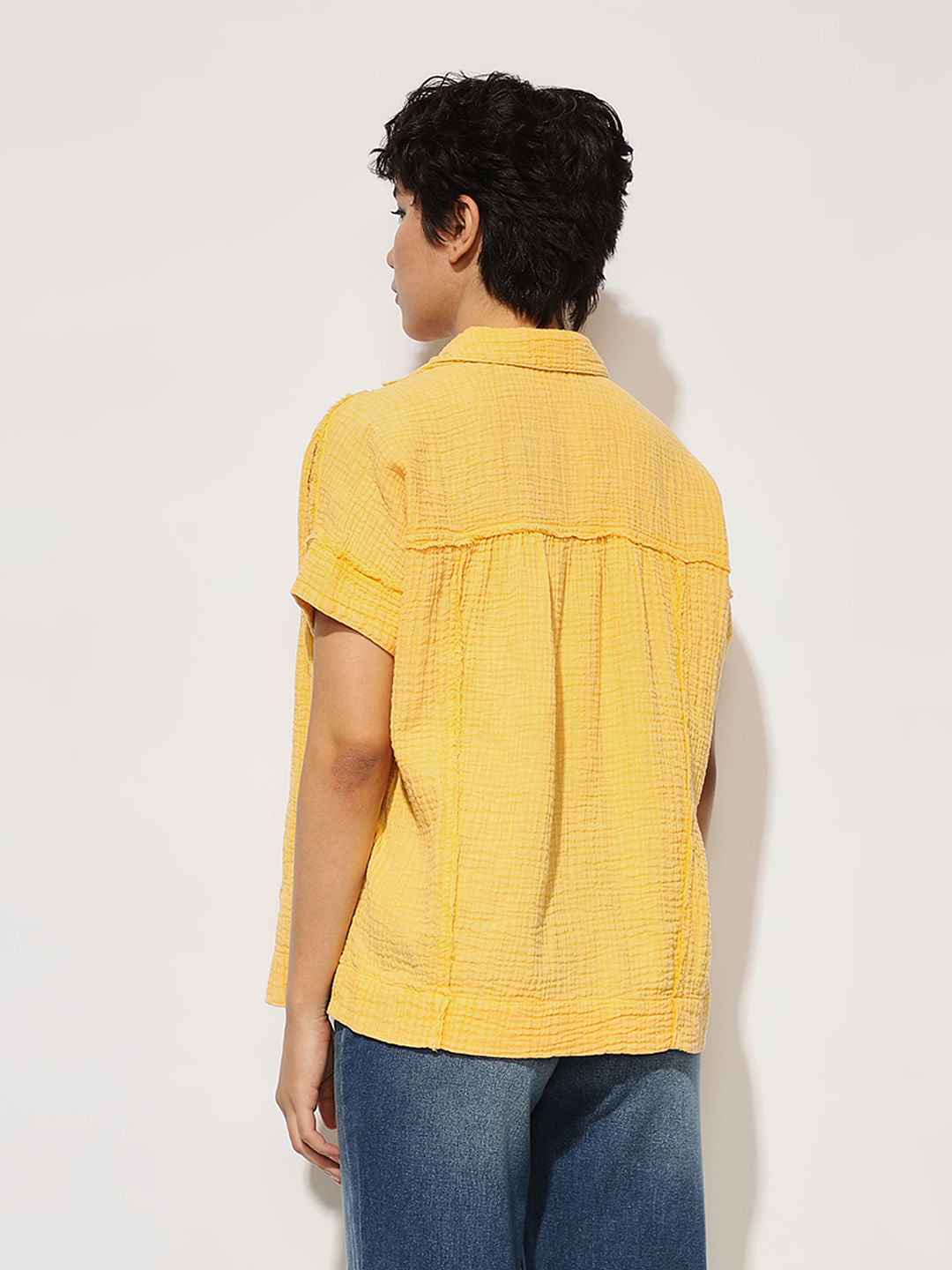 Yellow Seersucker Oversized Shirt
