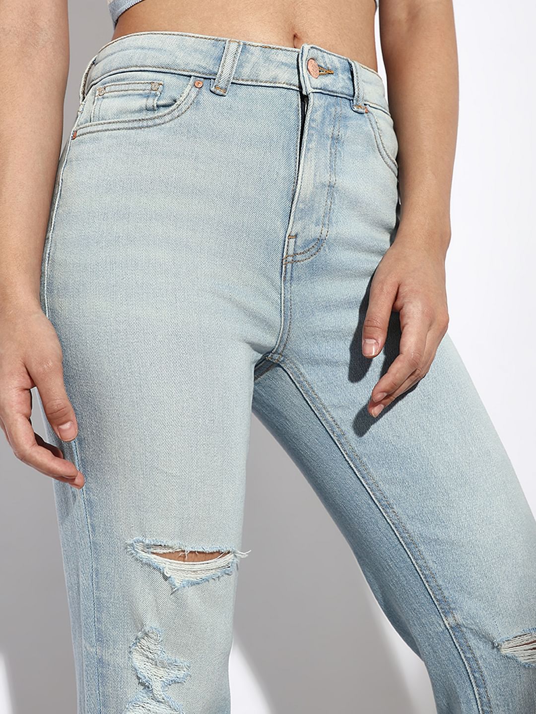 Light Blue High Rise Distressed Jeans