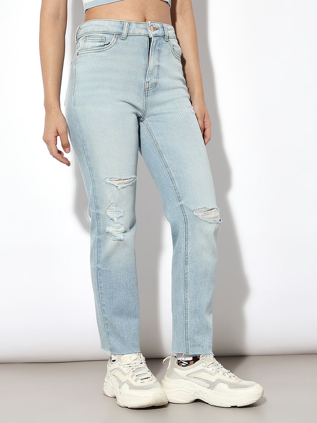 Light Blue High Rise Distressed Jeans