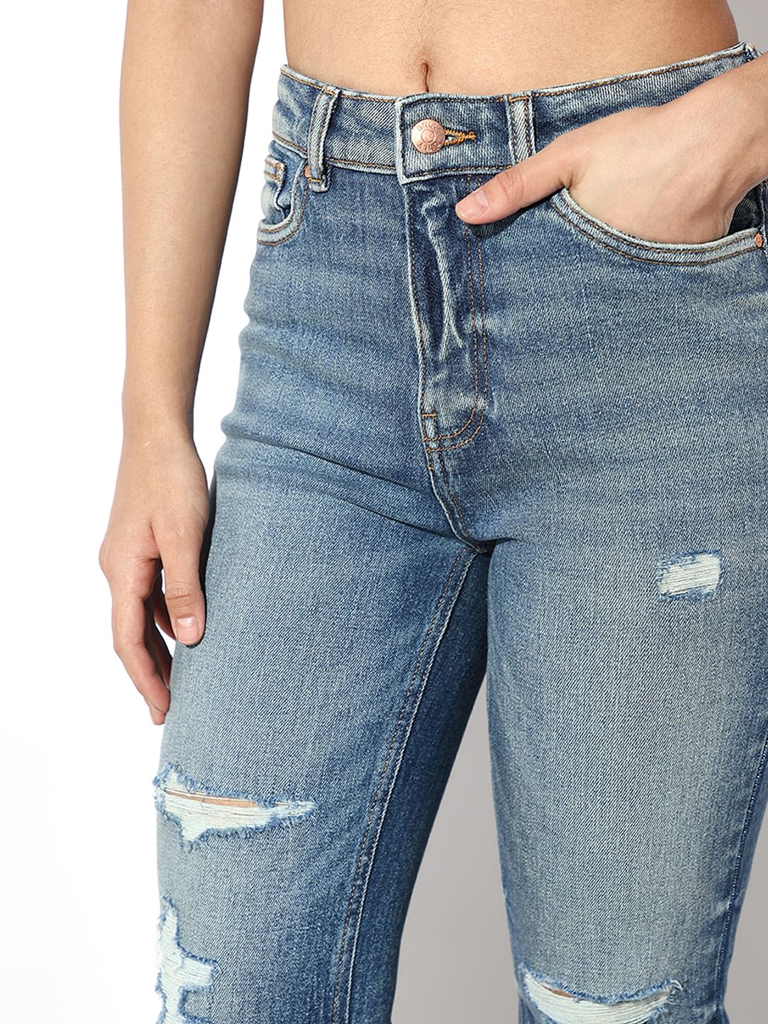 Blue High Rise Distressed Jeans