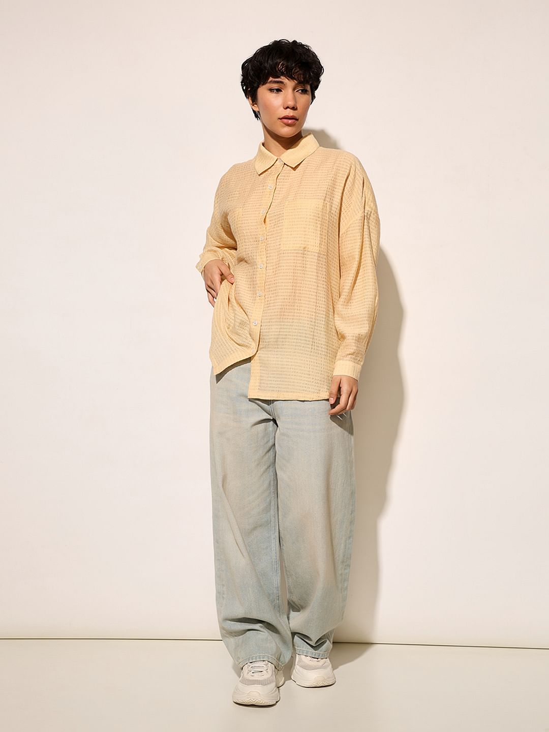 トップス andwang Minimal Frill Sheer Shirt beige Beige Oversized Sheer Shirt