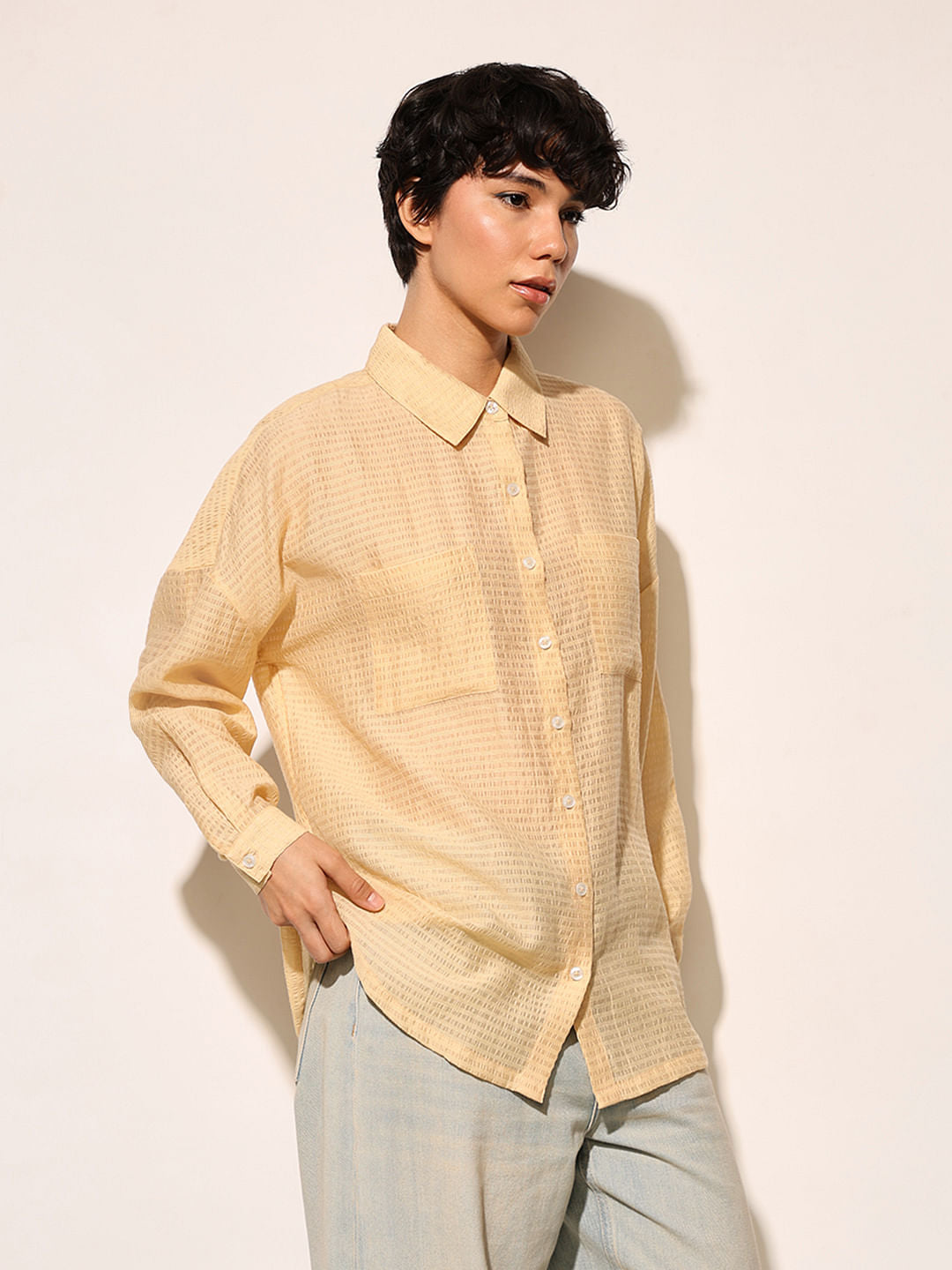 Beige Oversized Sheer Shirt