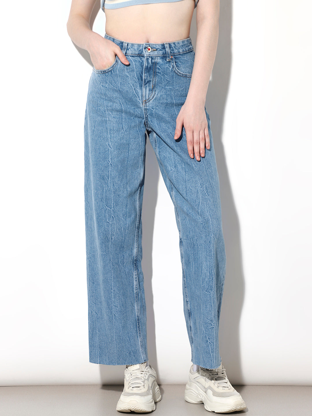 Light Blue High Rise Straight Fit Jeans