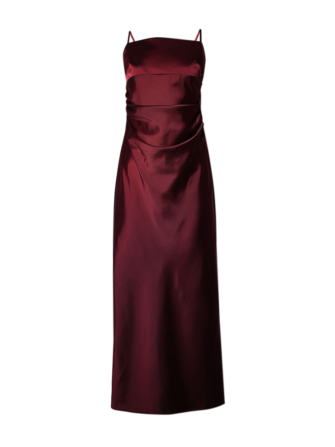 Maroon Satin Strappy Maxi Dress