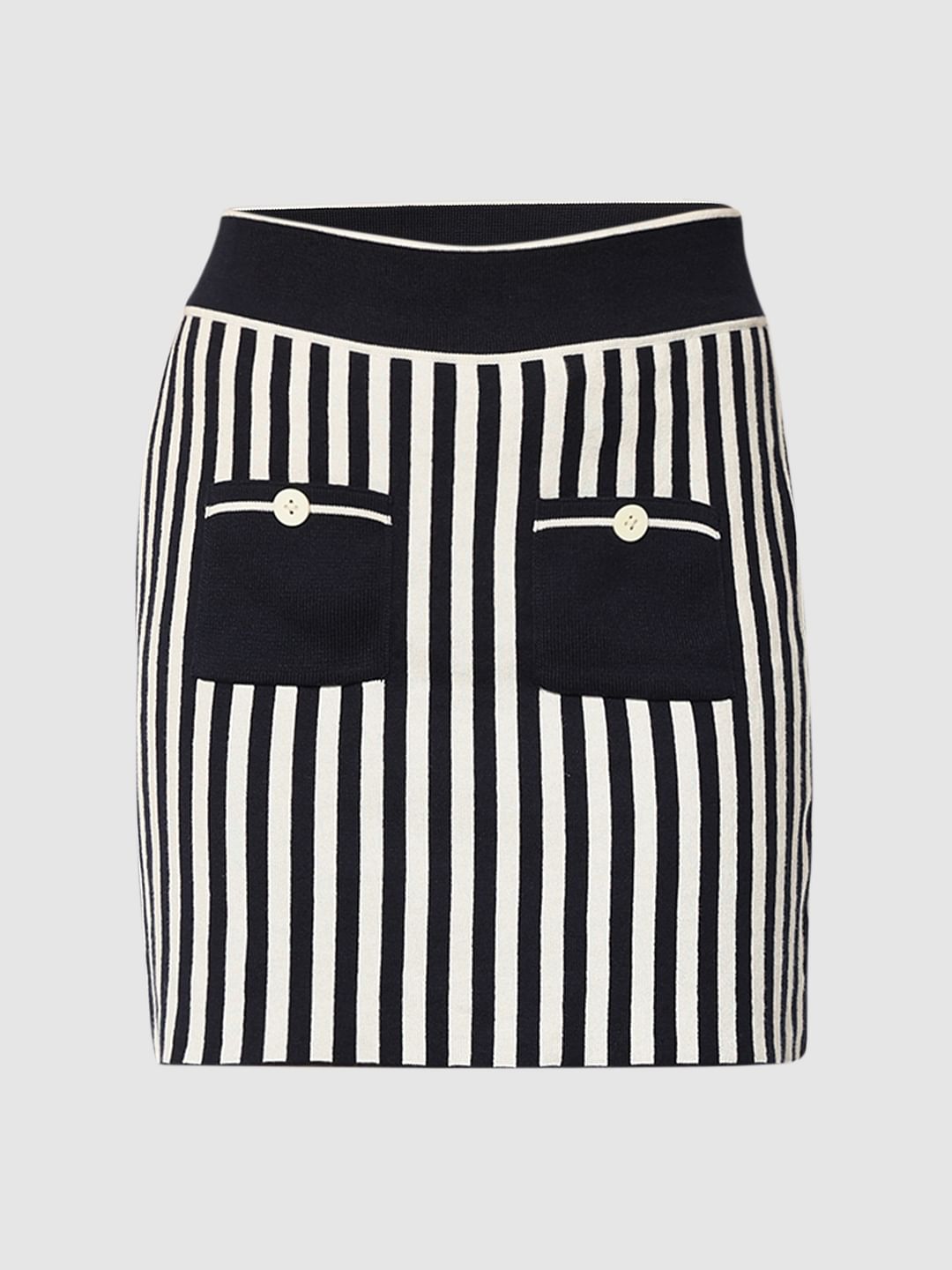 Navy Blue Striped Co-Ord Set Skirt