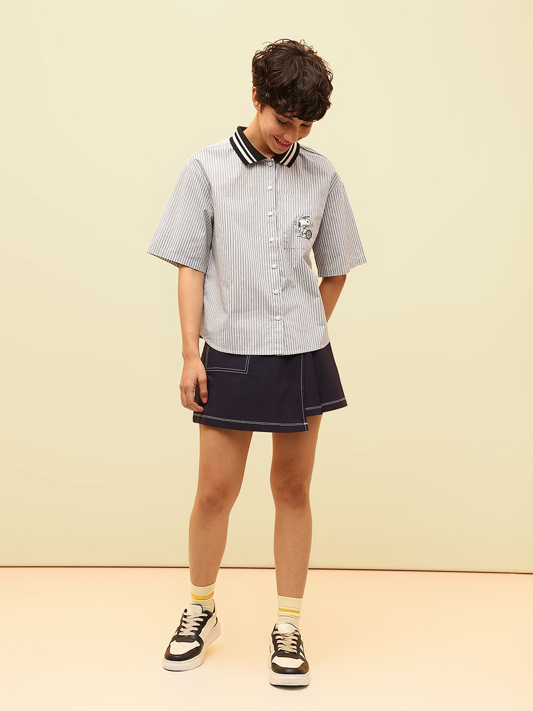 Peanuts Blue Striped Cotton Shirt