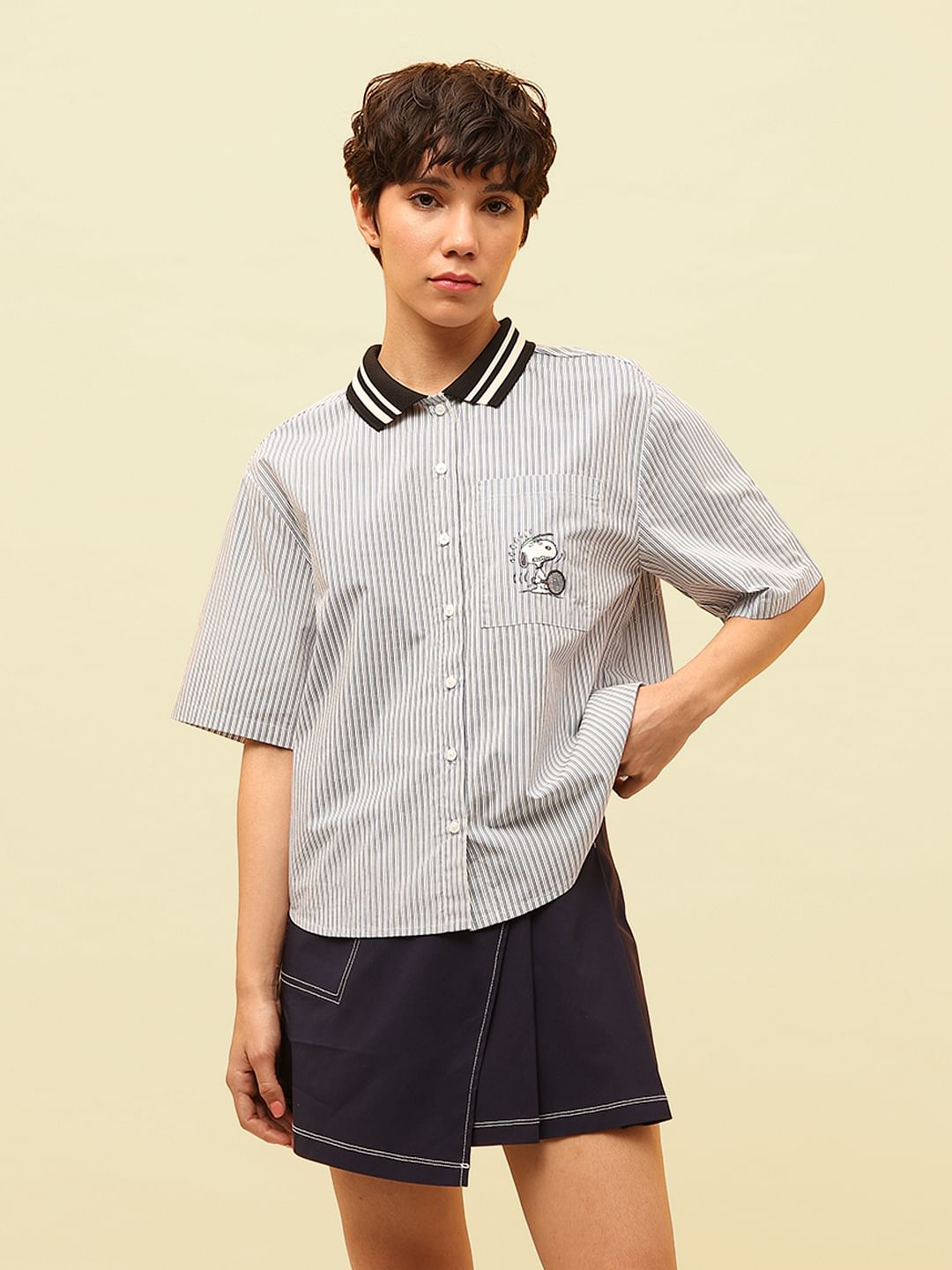 Peanuts Blue Striped Cotton Shirt
