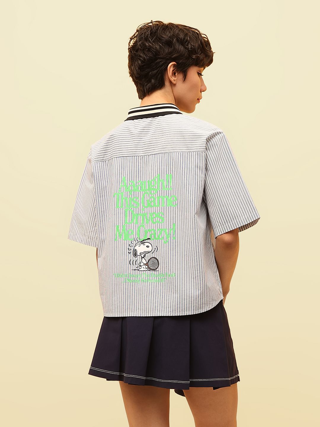 Peanuts Blue Striped Cotton Shirt