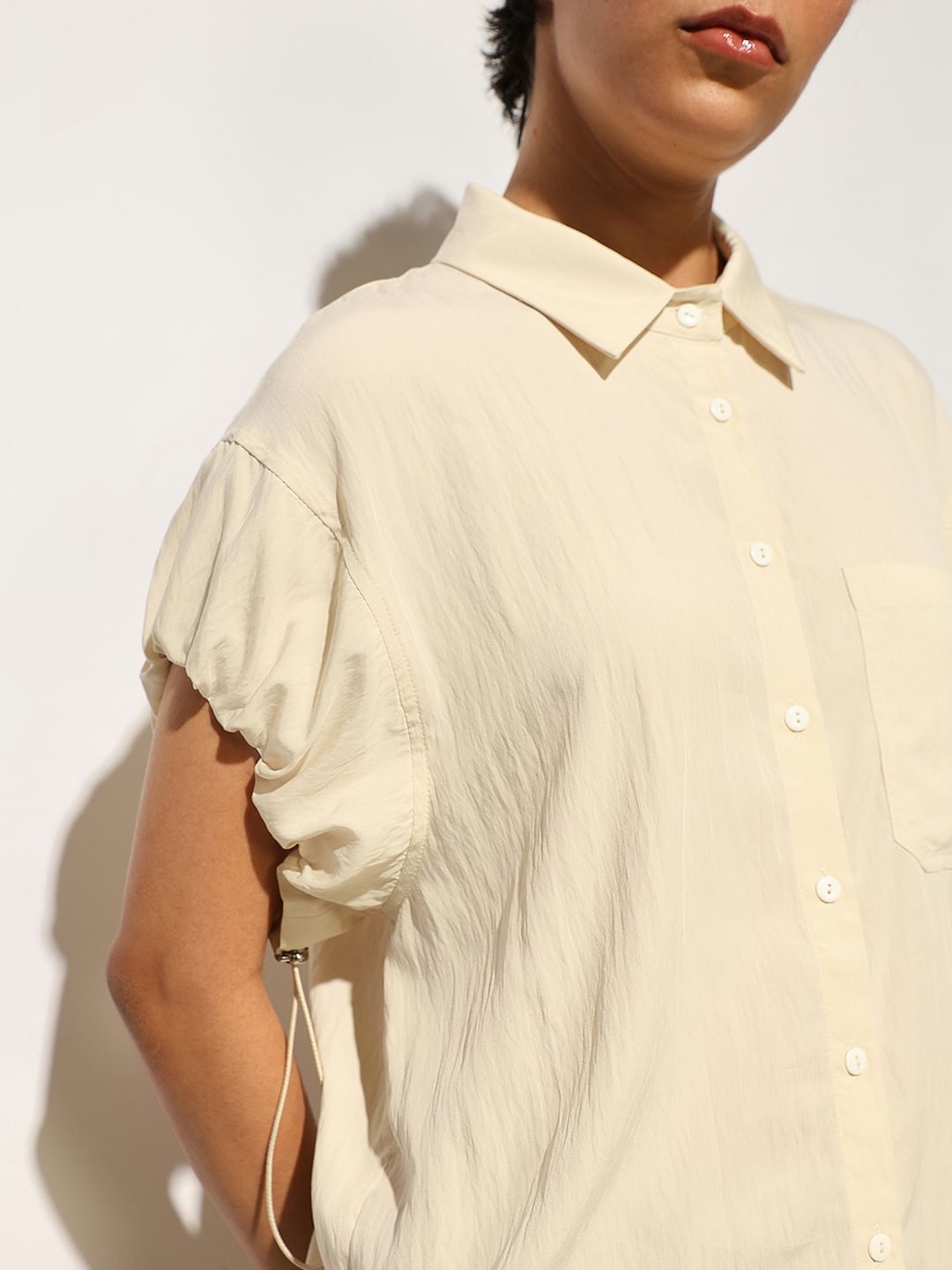 Beige Drawstring Detail Shirt