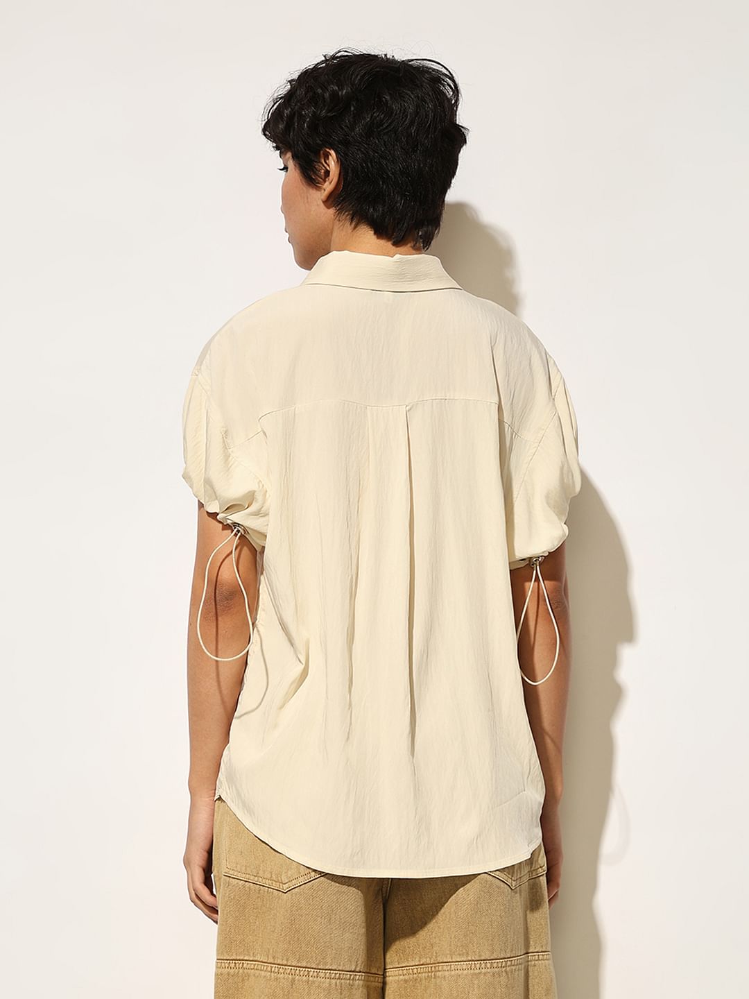 Beige Drawstring Detail Shirt