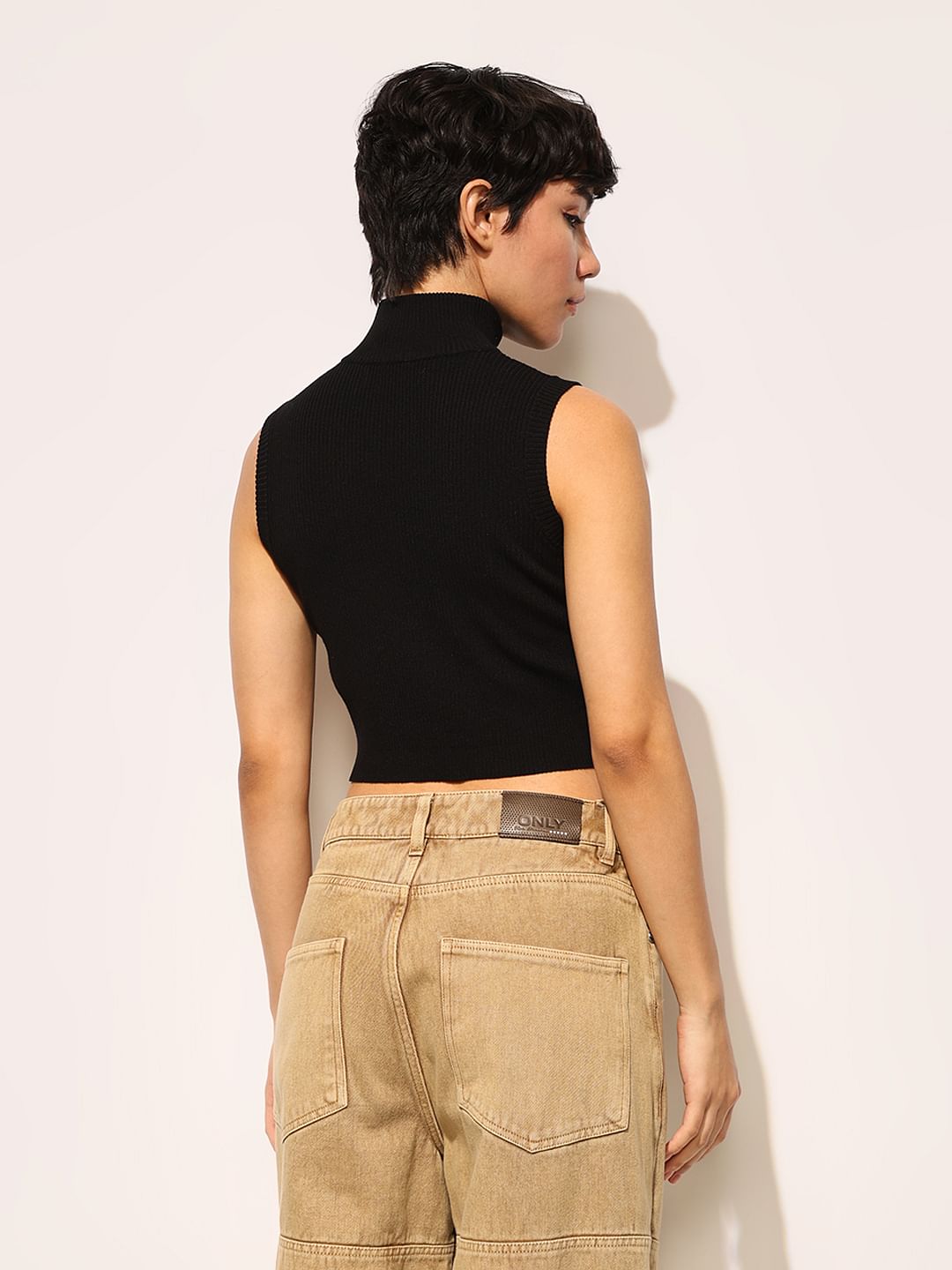 Black Zip Up Knit Top