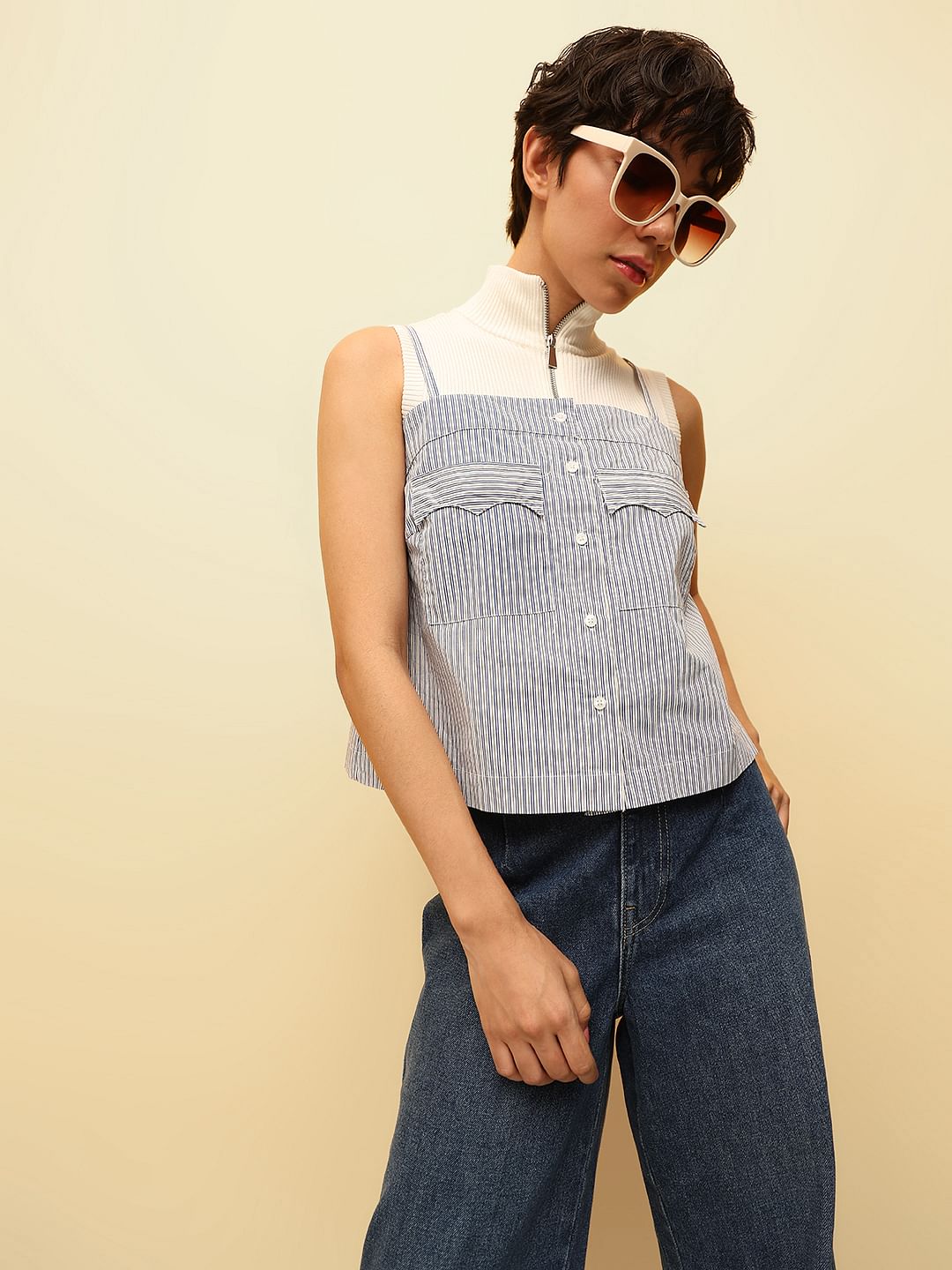 Blue Striped Strappy Top