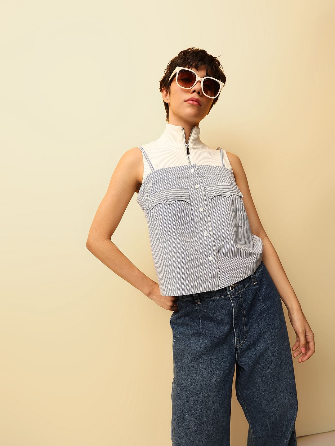 Blue Striped Strappy Top