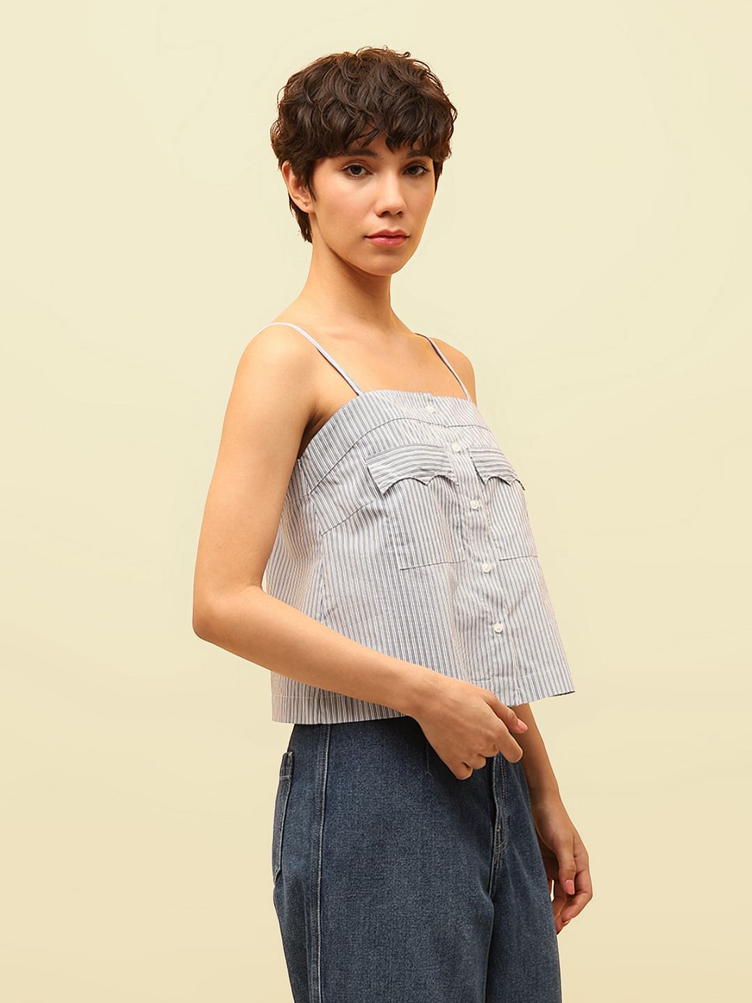 Blue Striped Strappy Top