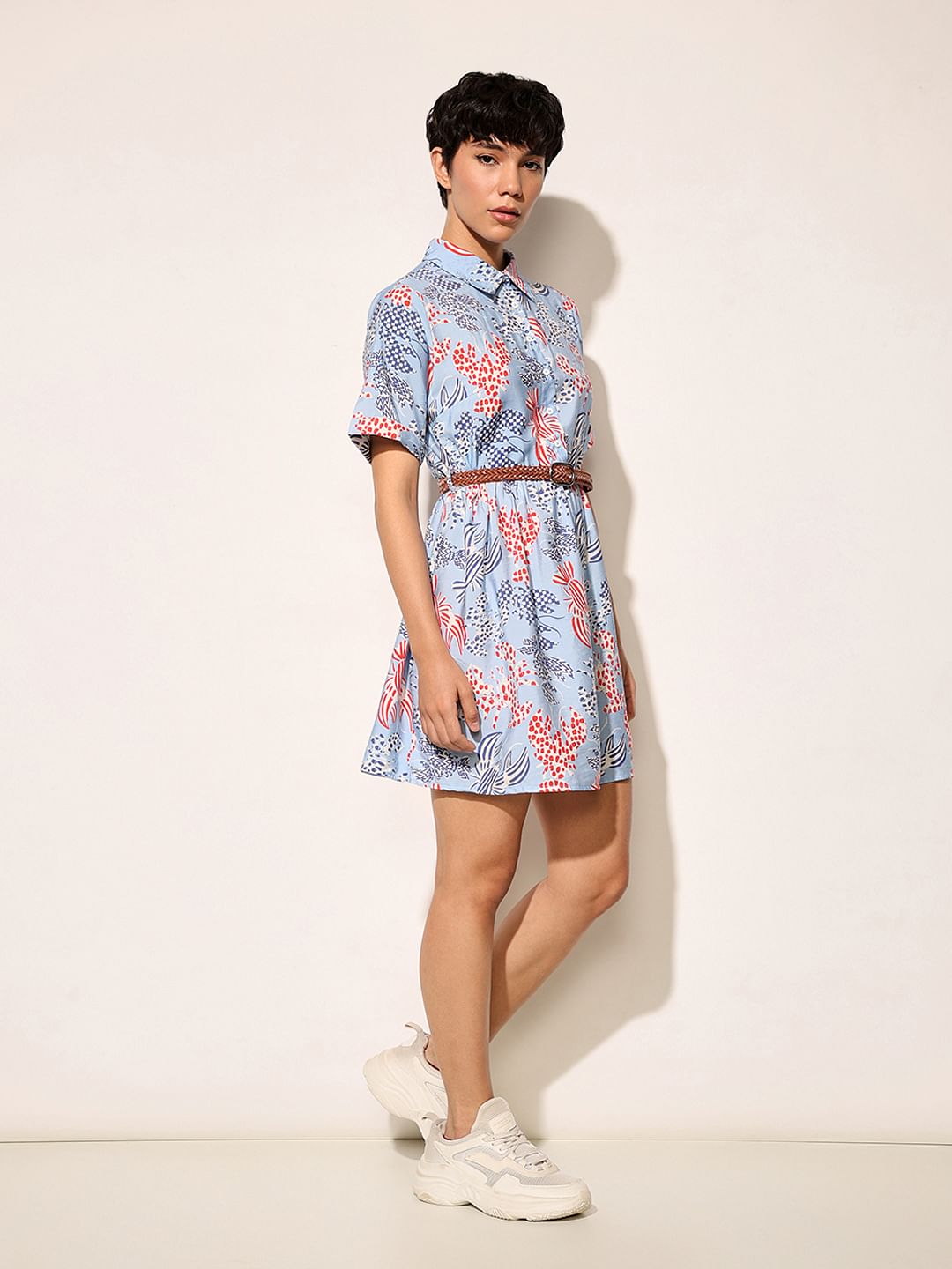 Blue Abstract Print Shirt Dress