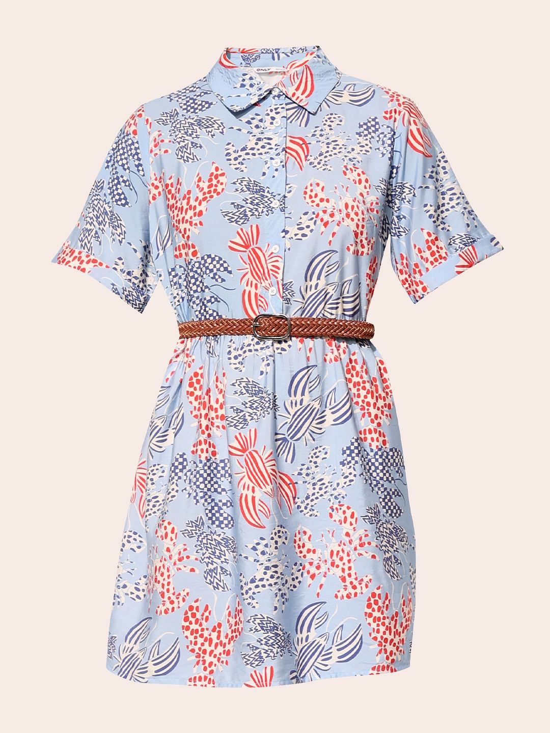 Blue Abstract Print Shirt Dress